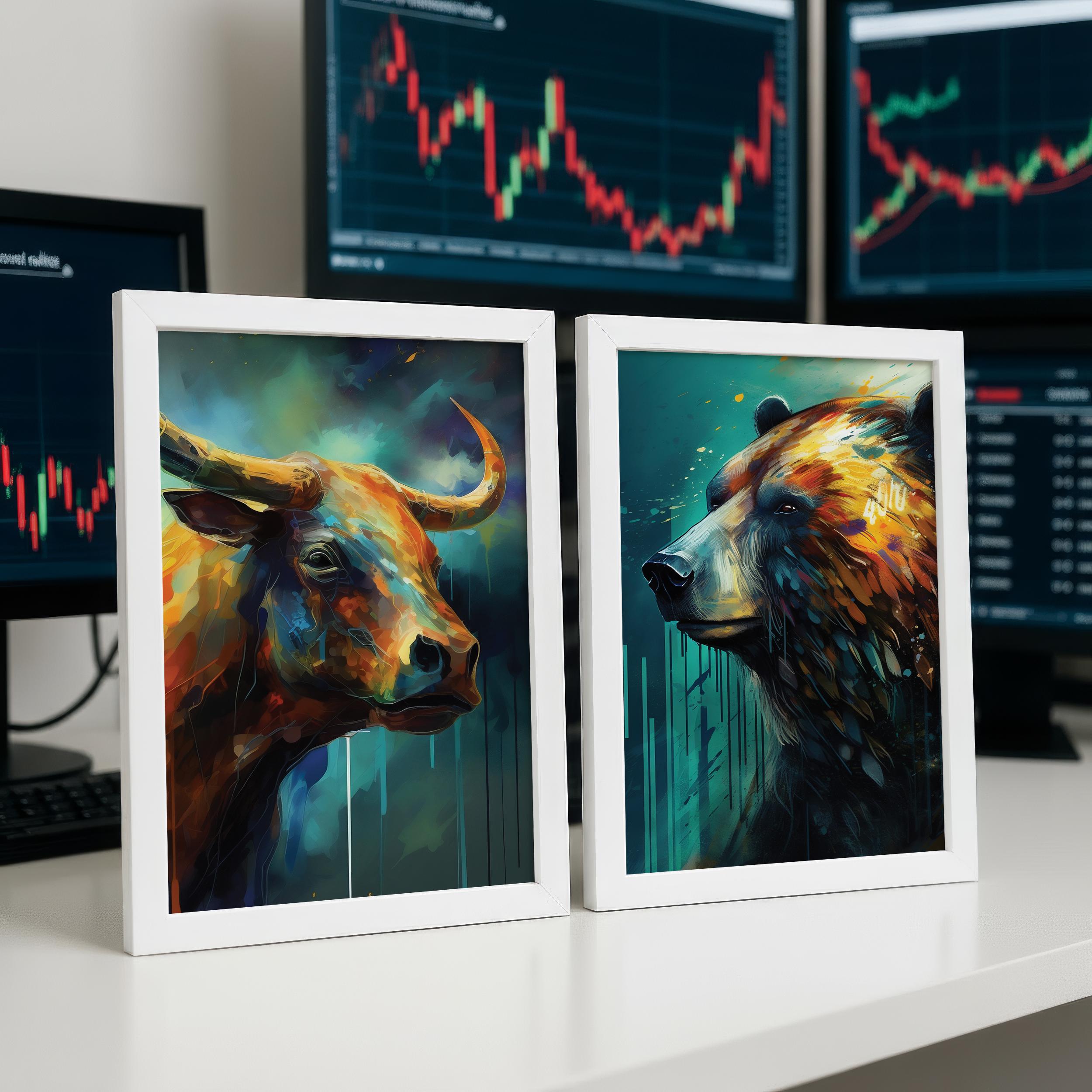 Boğa ve Ayı Sanat Baskı Seti | Borsa Duvar Sanatı | Trader Hediyesi | Finans Ofis Posteri