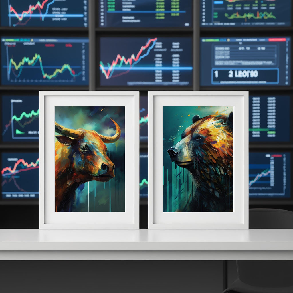 Boğa ve Ayı Sanat Baskı Seti | Borsa Duvar Sanatı | Trader Hediyesi | Finans Ofis Posteri