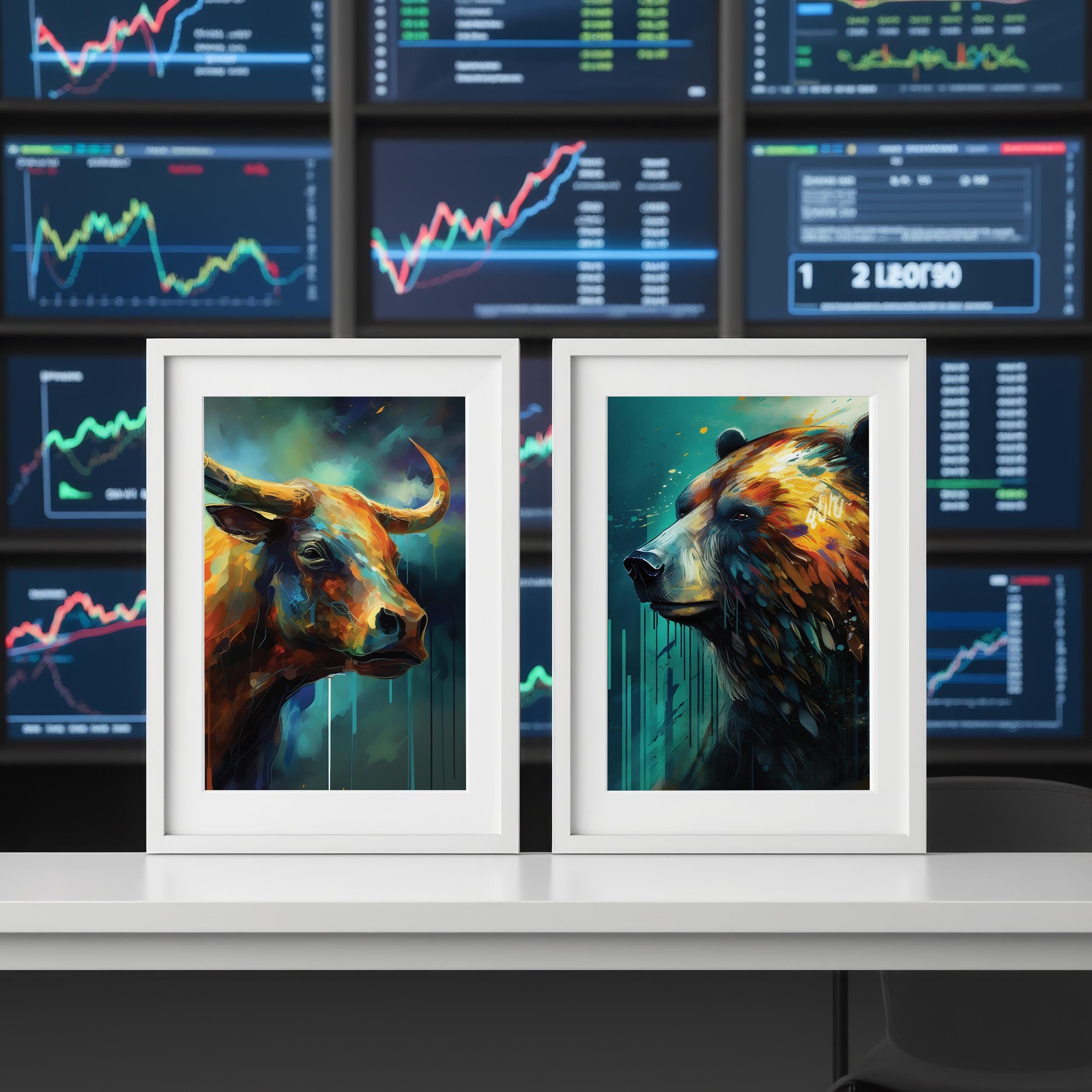 Boğa ve Ayı Sanat Baskı Seti | Borsa Duvar Sanatı | Trader Hediyesi | Finans Ofis Posteri
