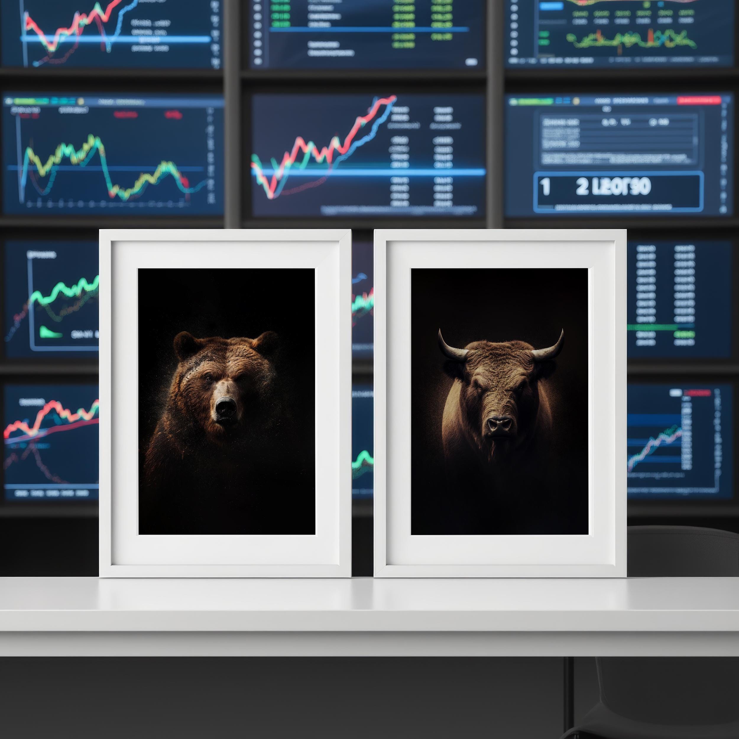 Boğa ve Ayı Sanat Baskı Seti | Borsa Duvar Sanatı | Trader Hediyesi | Finans Ofis Dekorasyonu