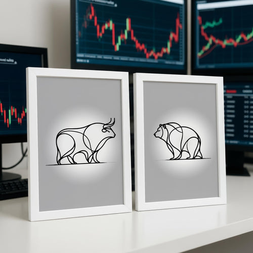 Boğa ve Ayı Çizgi Sanatı Poster Seti – Modern Trader Ofis Dekorasyonu