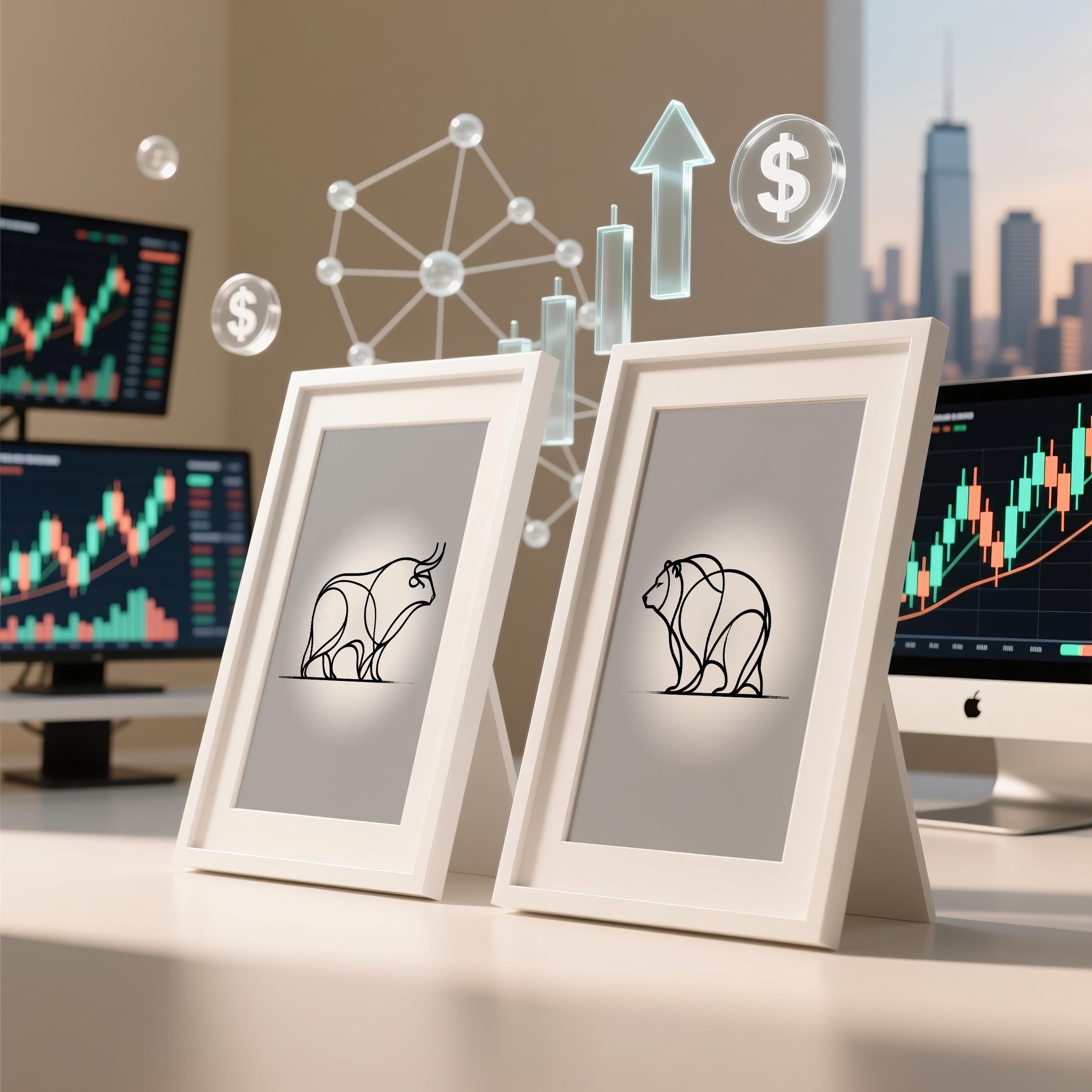 Boğa ve Ayı Çizgi Sanatı Poster Seti – Modern Trader Ofis Dekorasyonu