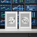 Boğa ve Ayı Çizgi Sanatı Poster Seti – Modern Trader Ofis Dekorasyonu