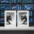Boğa ve Ayı Eskiz Sanat Seti | Siyah Beyaz Borsa Posteri | Trader Ofis Dekorasyonu