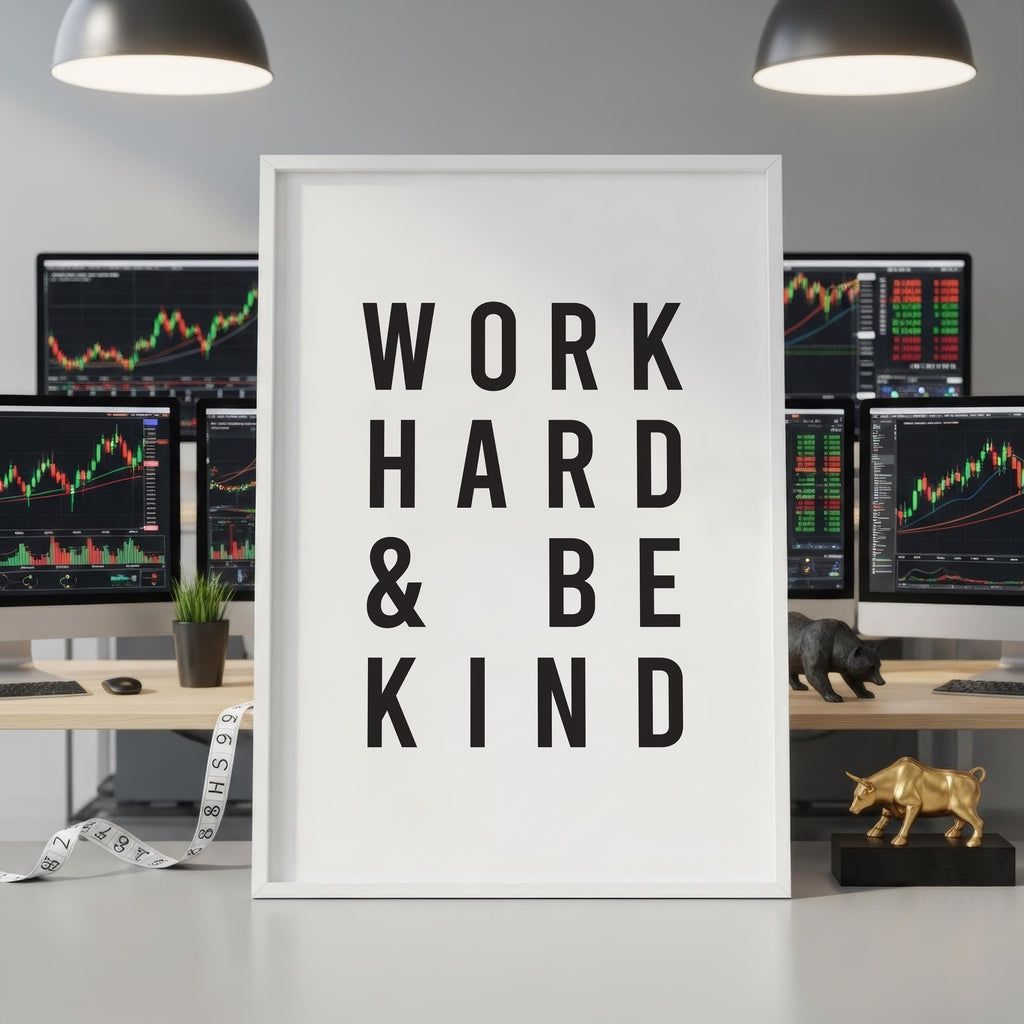 Work Hard Be Kind Poster | Minimalist Trader Hediyesi Duvar Sanatı | Ofis ve Ev Dekorasyonu için Motivasyon Baskısı