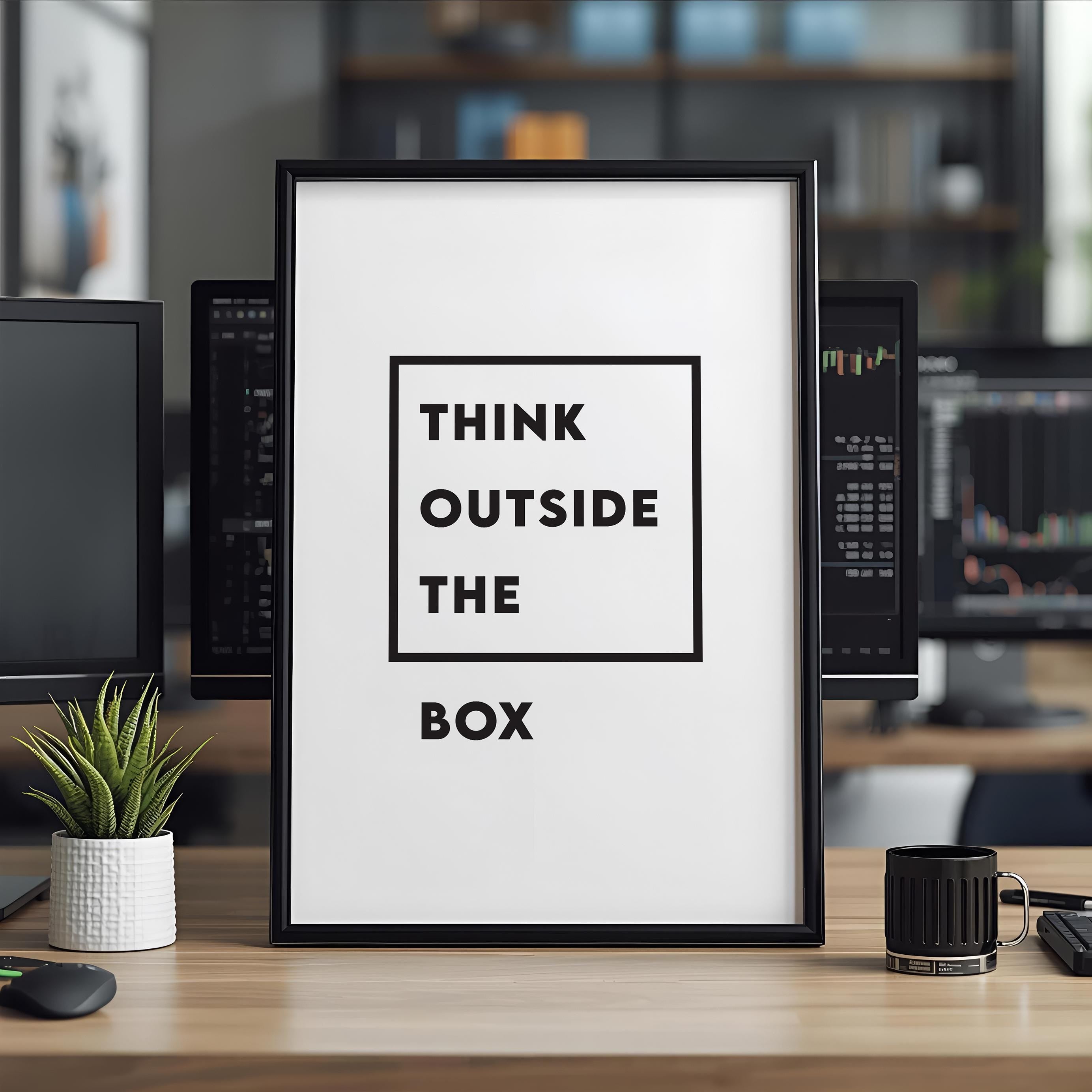 Think Outside The Box Poster | Minimalist Trader Duvar Sanatı | Borsa Hediyesi | Motivasyon Ofis Baskısı