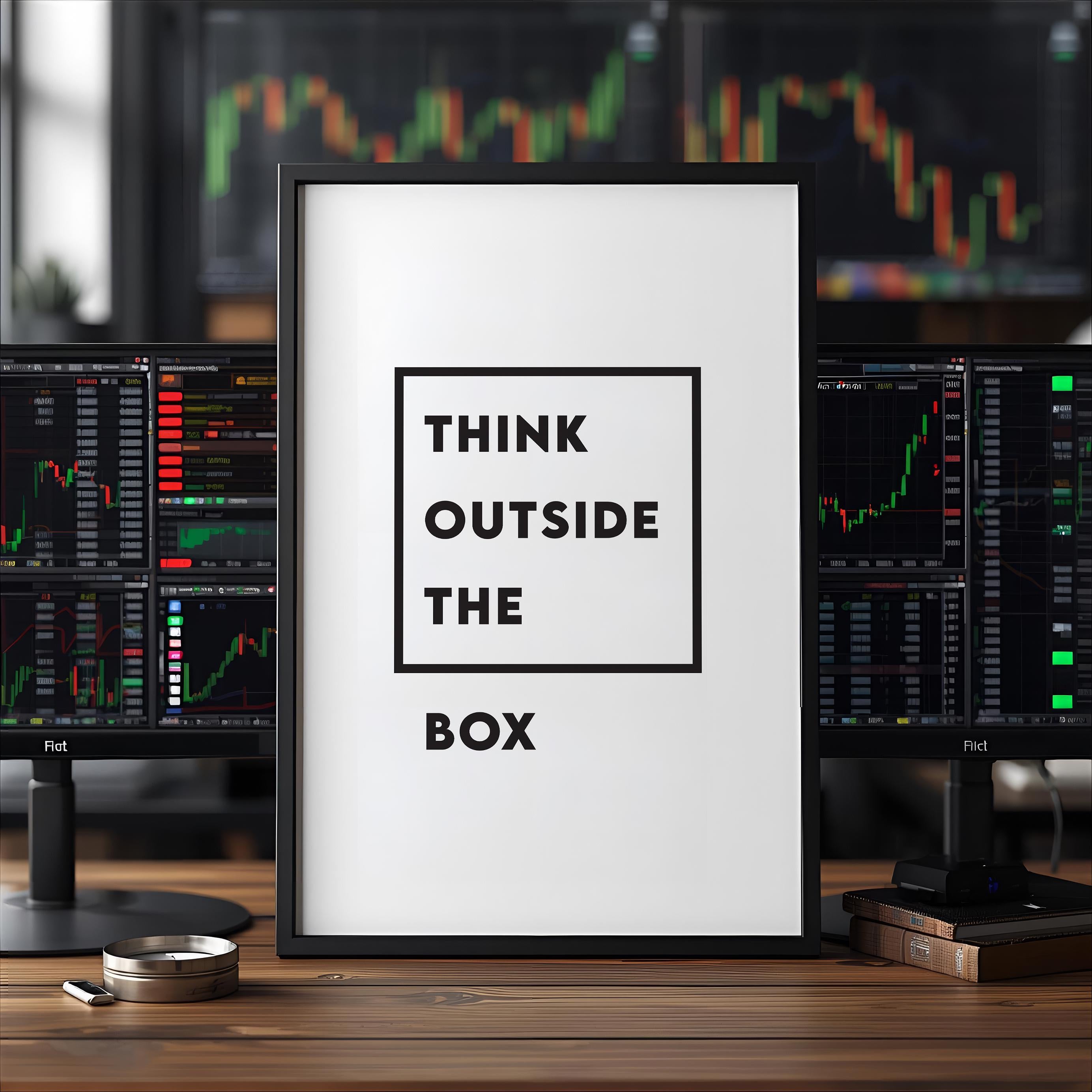 Think Outside The Box Poster | Minimalist Trader Duvar Sanatı | Borsa Hediyesi | Motivasyon Ofis Baskısı