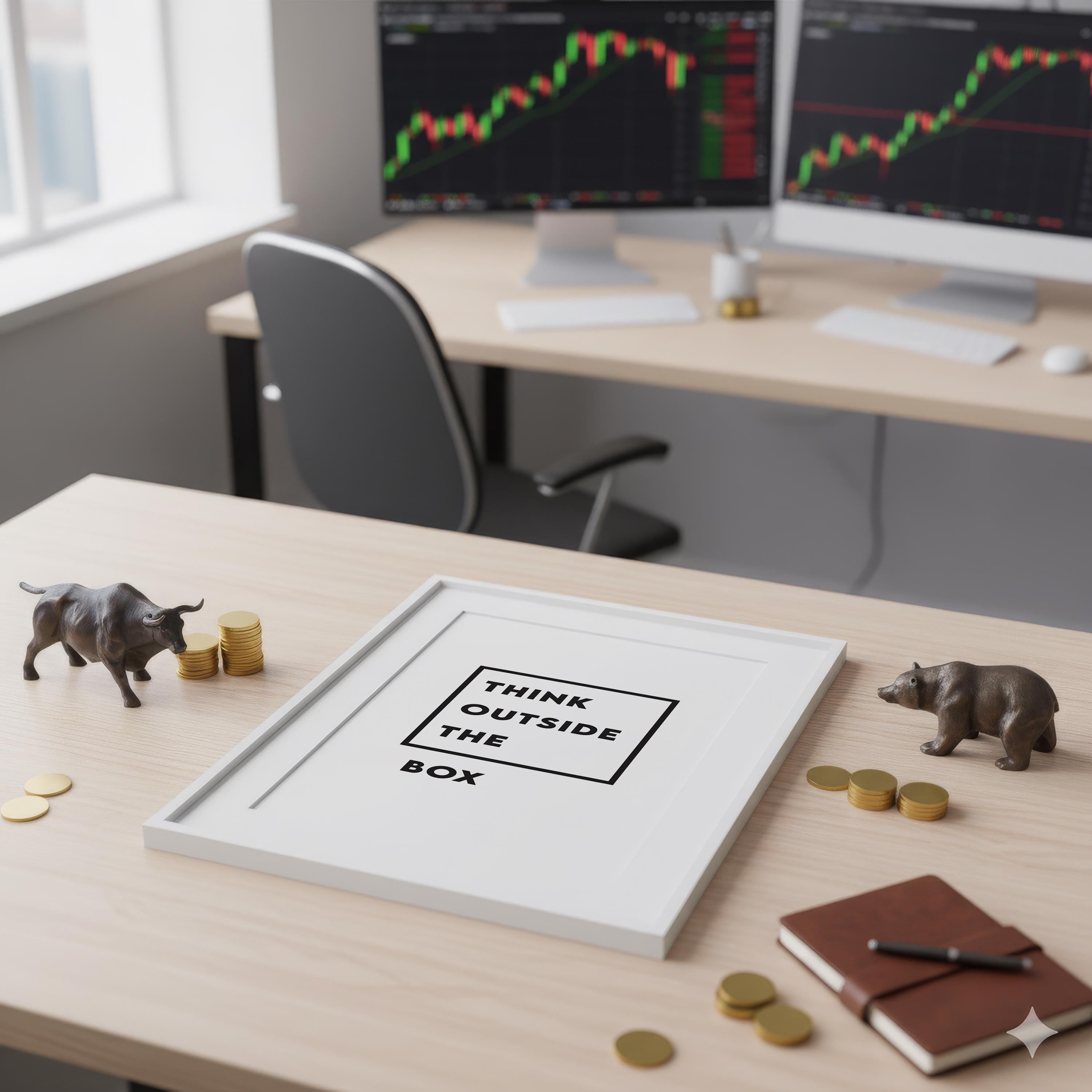 Think Outside The Box Poster | Minimalist Trader Duvar Sanatı | Borsa Hediyesi | Motivasyon Ofis Baskısı