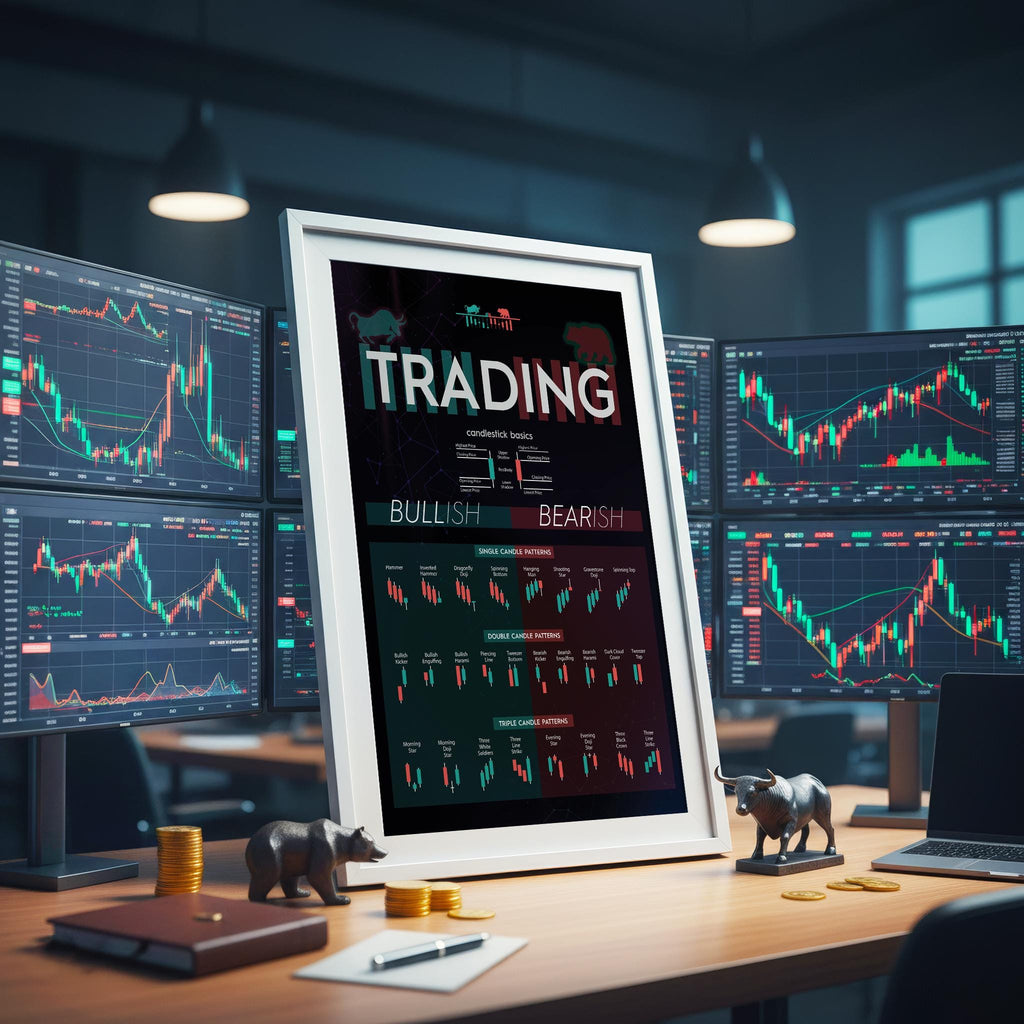 Mum Formasyonları Posteri SİYAH | Borsa ve Forex Teknik Analiz Duvar Tablosu