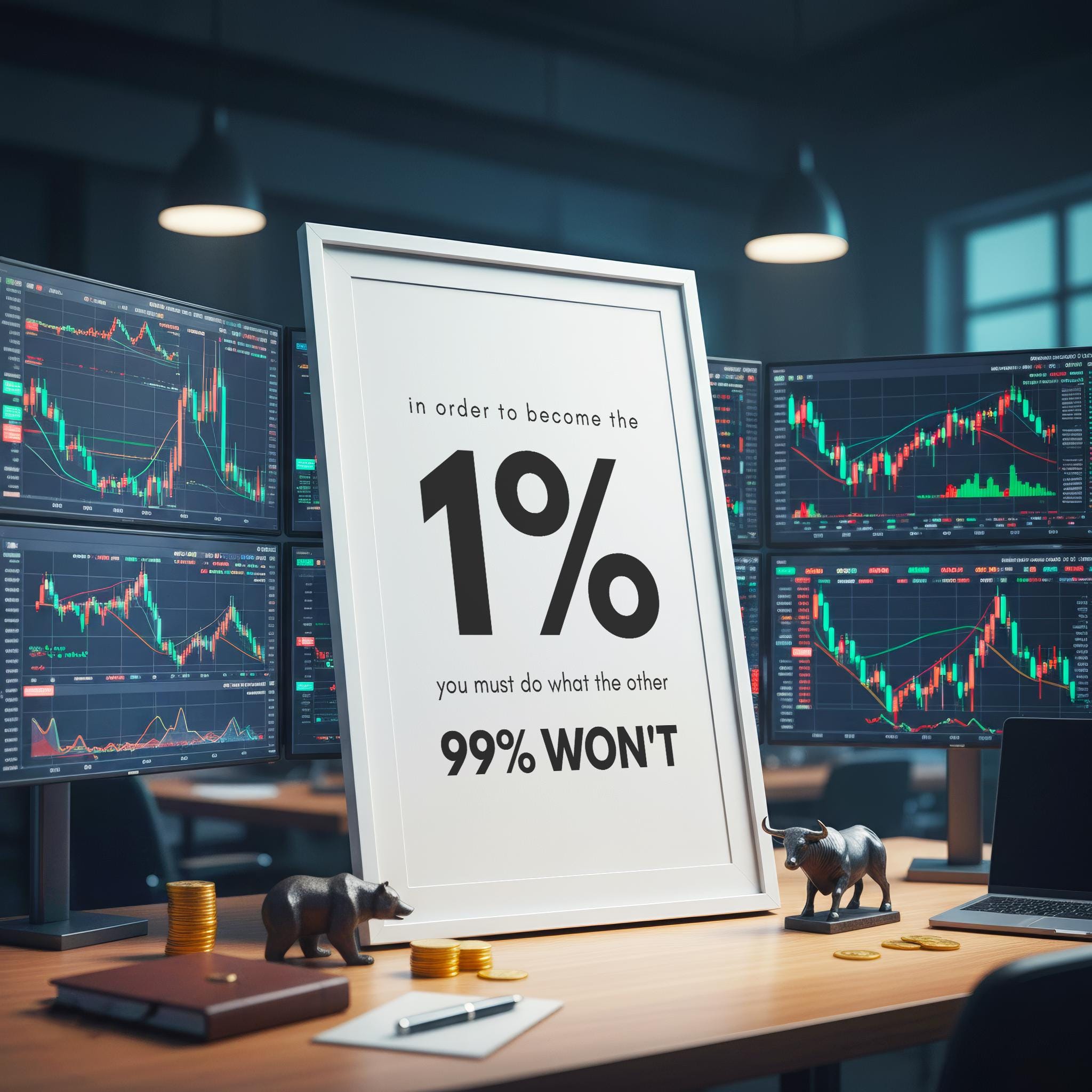Trader Motivasyon Posteri, Ofis Duvar Sanatı, %1 Başarı Alıntısı, Borsa Forex Kripto Dekor, Girişimci Hediyesi, Minimalizm