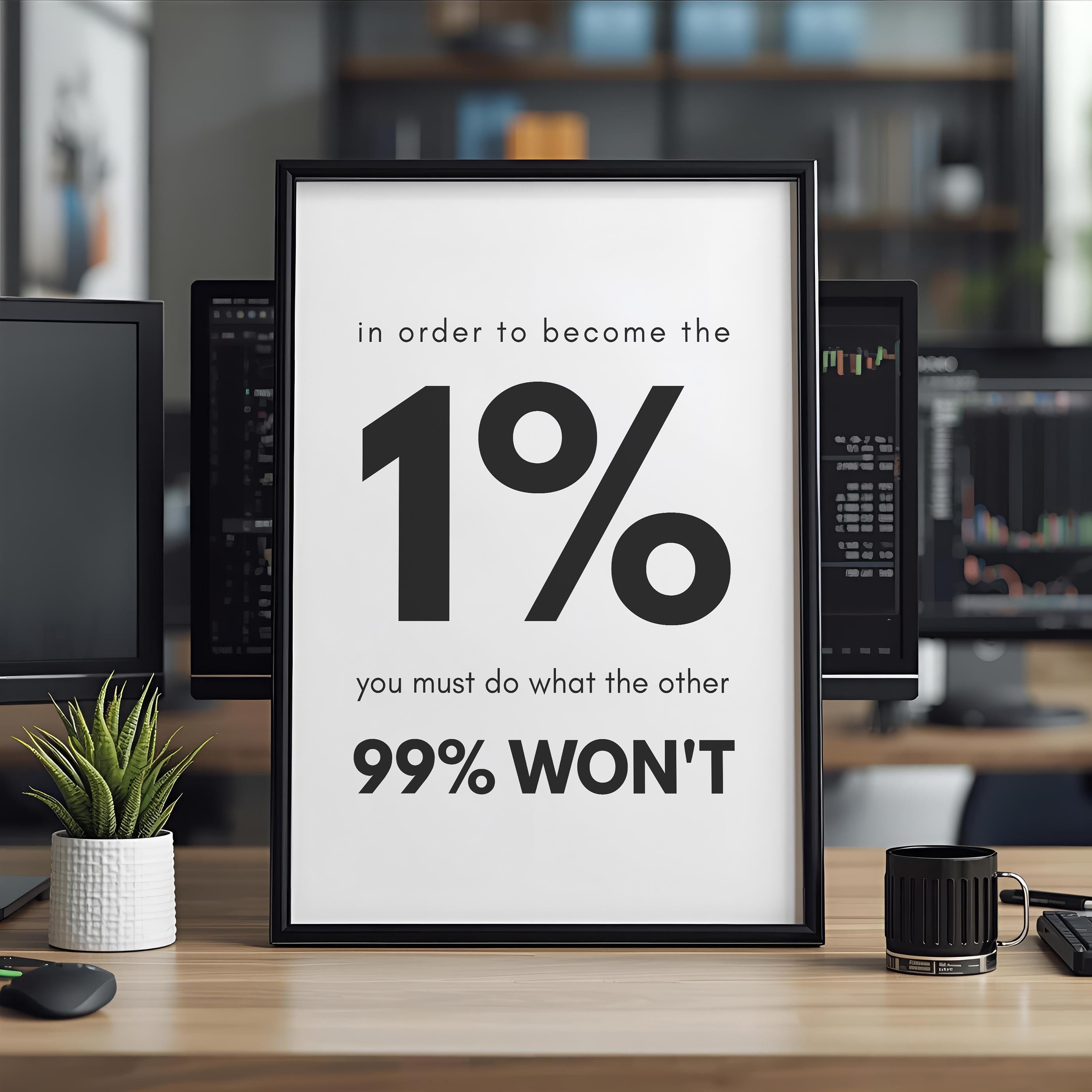 Trader Motivasyon Posteri, Ofis Duvar Sanatı, %1 Başarı Alıntısı, Borsa Forex Kripto Dekor, Girişimci Hediyesi, Minimalizm