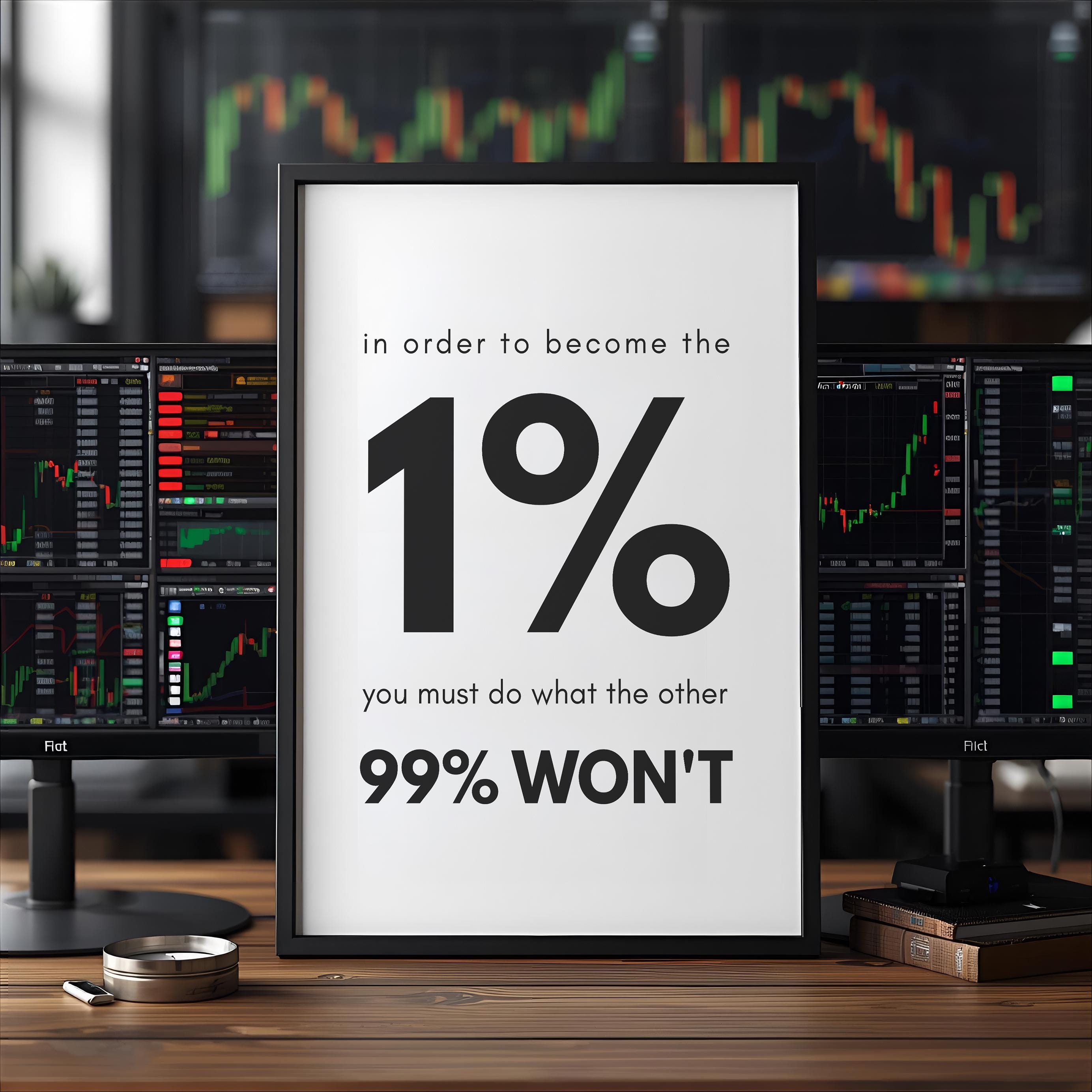 Trader Motivasyon Posteri, Ofis Duvar Sanatı, %1 Başarı Alıntısı, Borsa Forex Kripto Dekor, Girişimci Hediyesi, Minimalizm