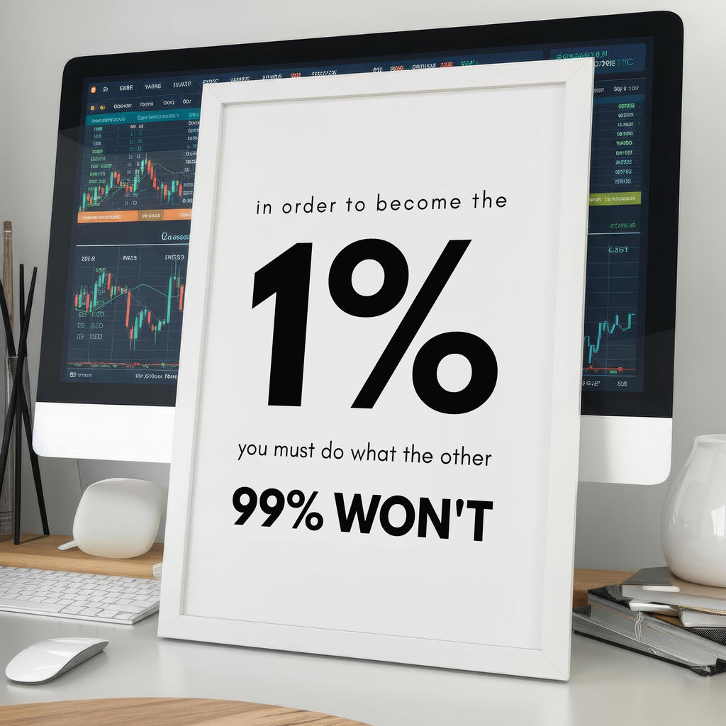 Trader Motivasyon Posteri, Ofis Duvar Sanatı, %1 Başarı Alıntısı, Borsa Forex Kripto Dekor, Girişimci Hediyesi, Minimalizm