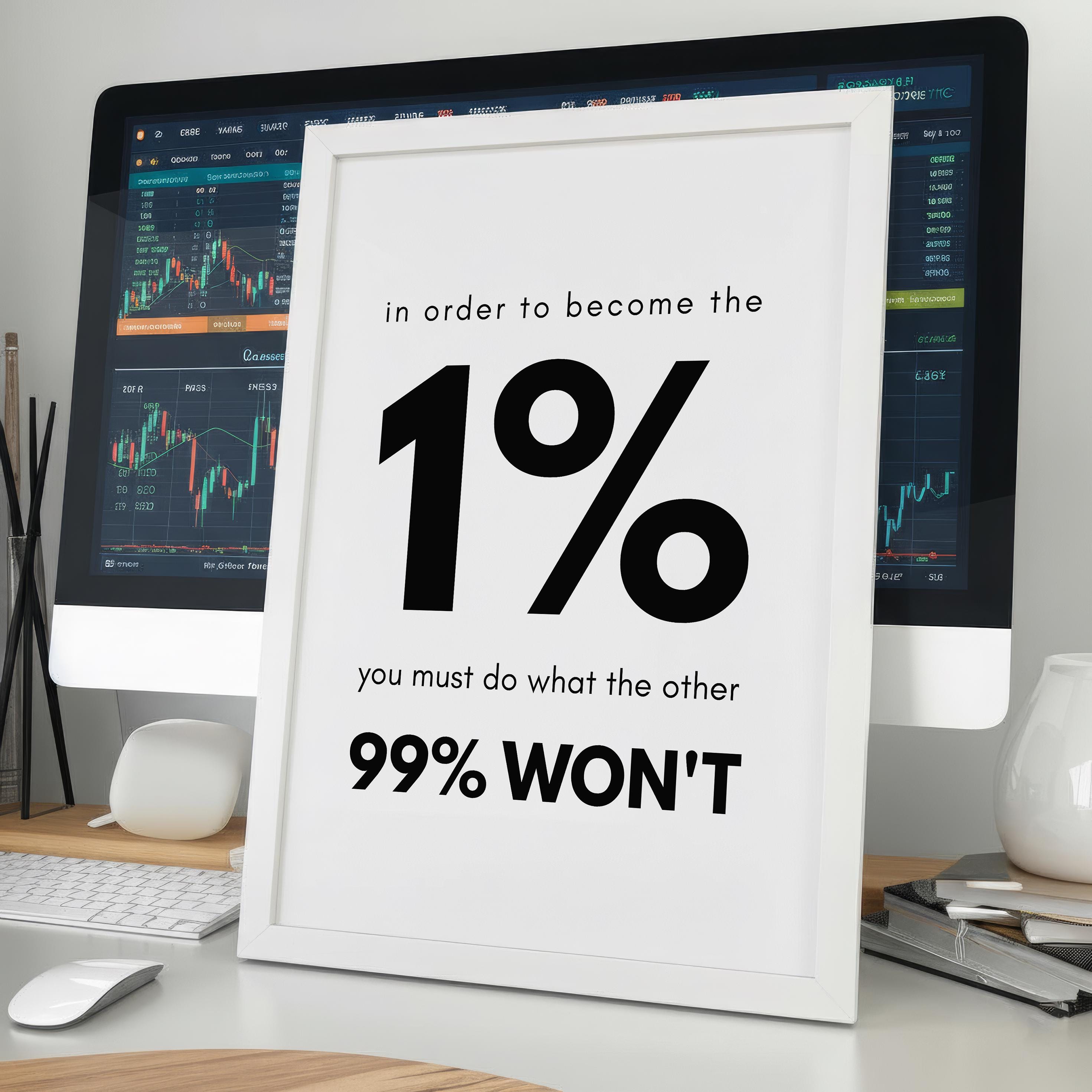 Trader Motivasyon Posteri, Ofis Duvar Sanatı, %1 Başarı Alıntısı, Borsa Forex Kripto Dekor, Girişimci Hediyesi, Minimalizm