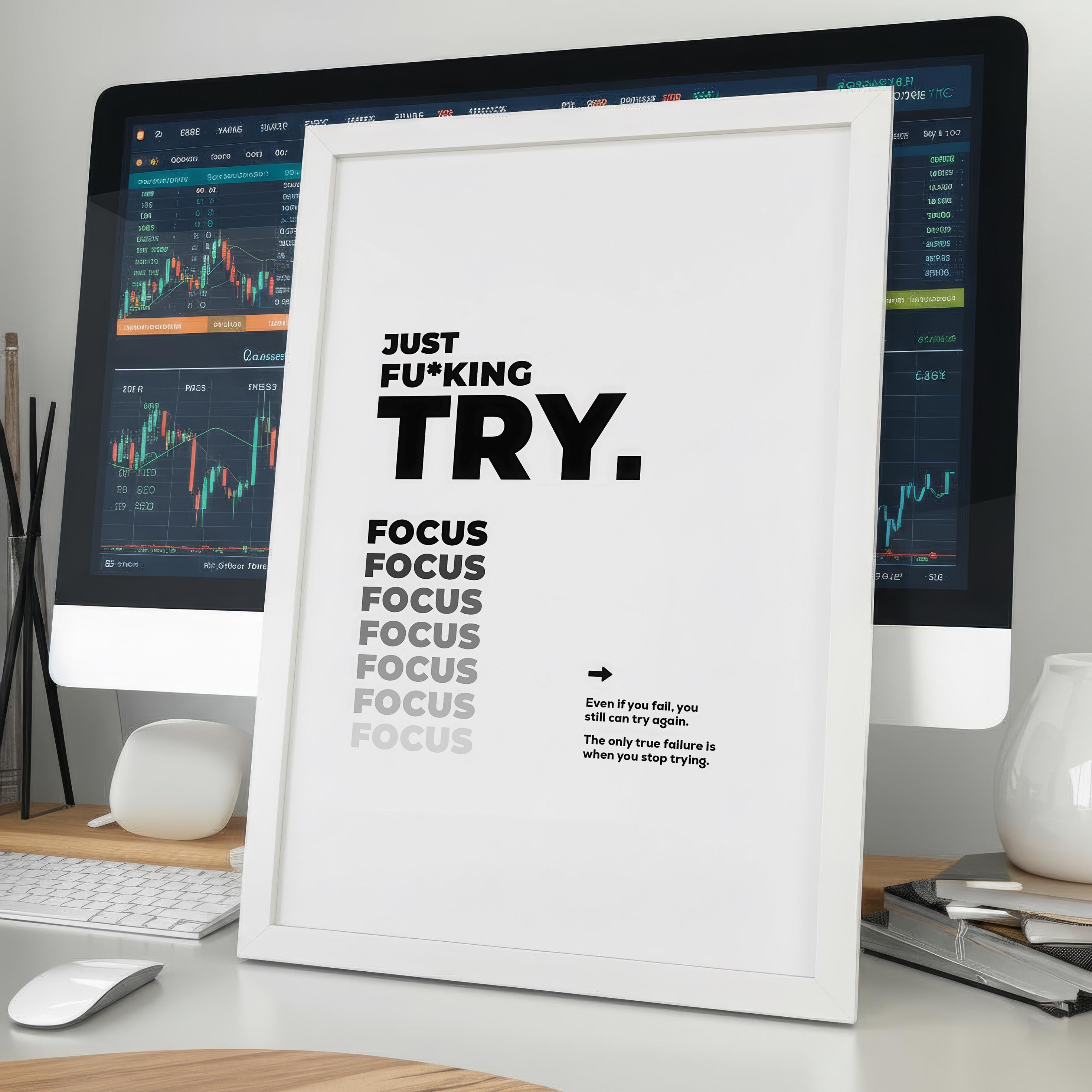 Motivasyonel Duvar Posteri – Sadece Dene! Ofis Dekoru Girişimci Hediyesi Baskı Sanatı