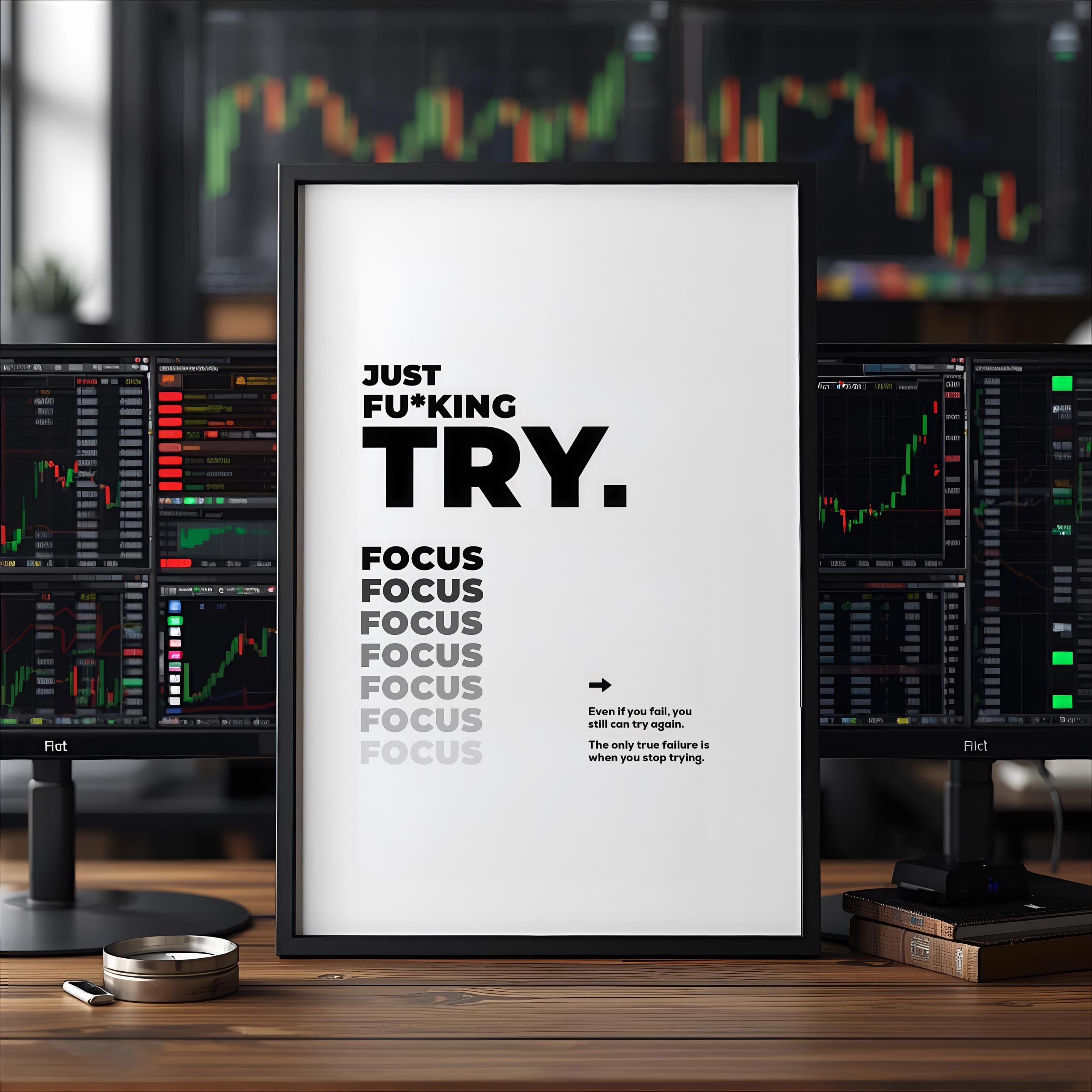 Motivasyonel Duvar Posteri – Sadece Dene! Ofis Dekoru Girişimci Hediyesi Baskı Sanatı