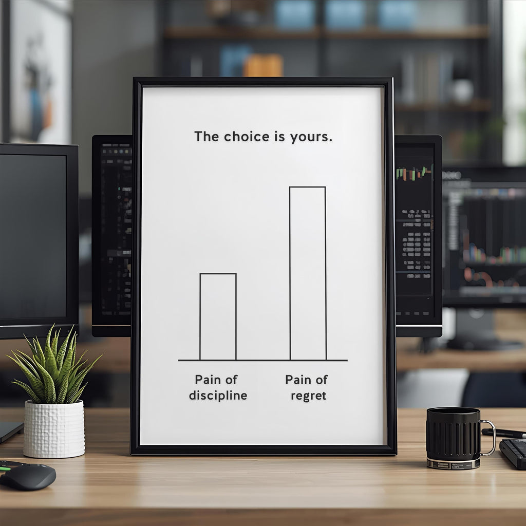 Pain of Discipline vs Regret | Disiplin mi Pişmanlık mı Posteri | Trading Psikolojisi Duvar Sanatı | Yatırımcı Mindset Baskı