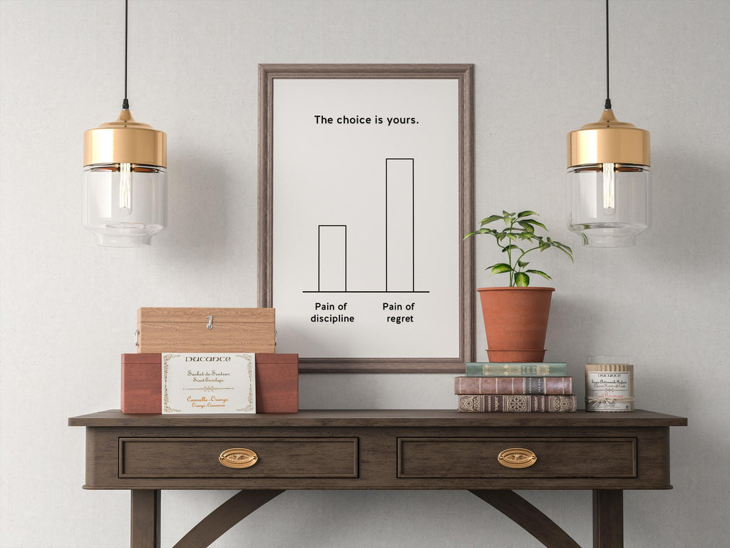 Pain of Discipline vs Regret | Disiplin mi Pişmanlık mı Posteri | Trading Psikolojisi Duvar Sanatı | Yatırımcı Mindset Baskı
