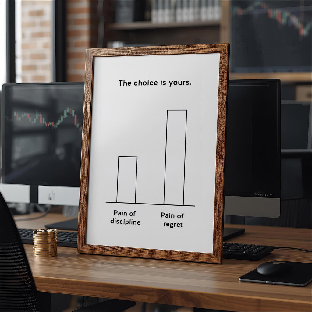 Pain of Discipline vs Regret | Disiplin mi Pişmanlık mı Posteri | Trading Psikolojisi Duvar Sanatı | Yatırımcı Mindset Baskı