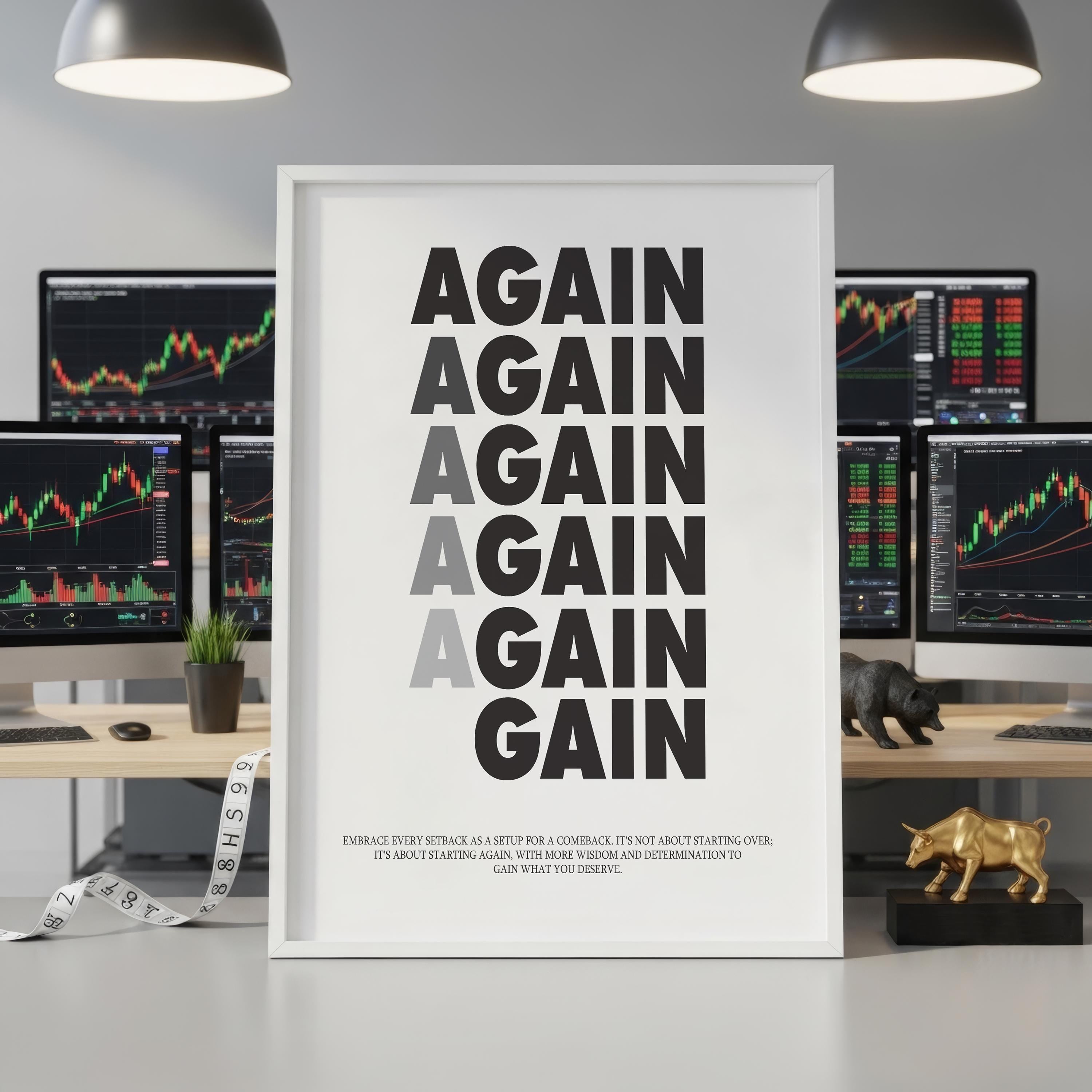 Minimalist Motivasyonel Duvar Sanatı Posteri | Again and Gain| İlham Verici Ev Ofis Dekor Hediyesi