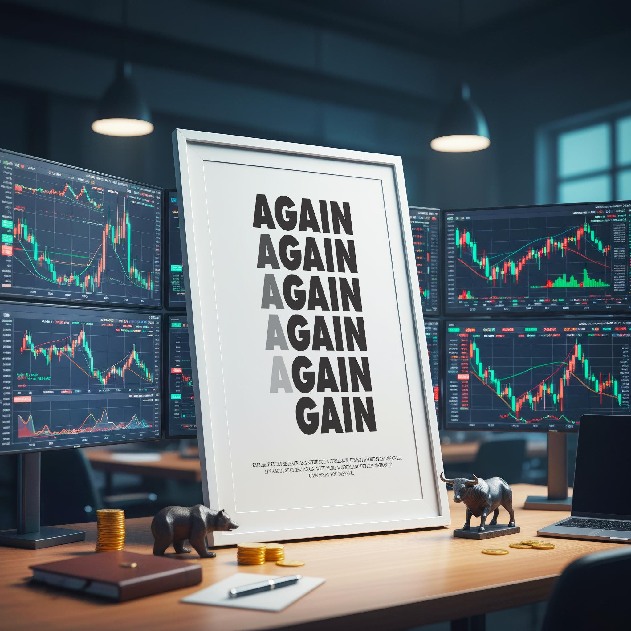 Minimalist Motivasyonel Duvar Sanatı Posteri | Again and Gain| İlham Verici Ev Ofis Dekor Hediyesi