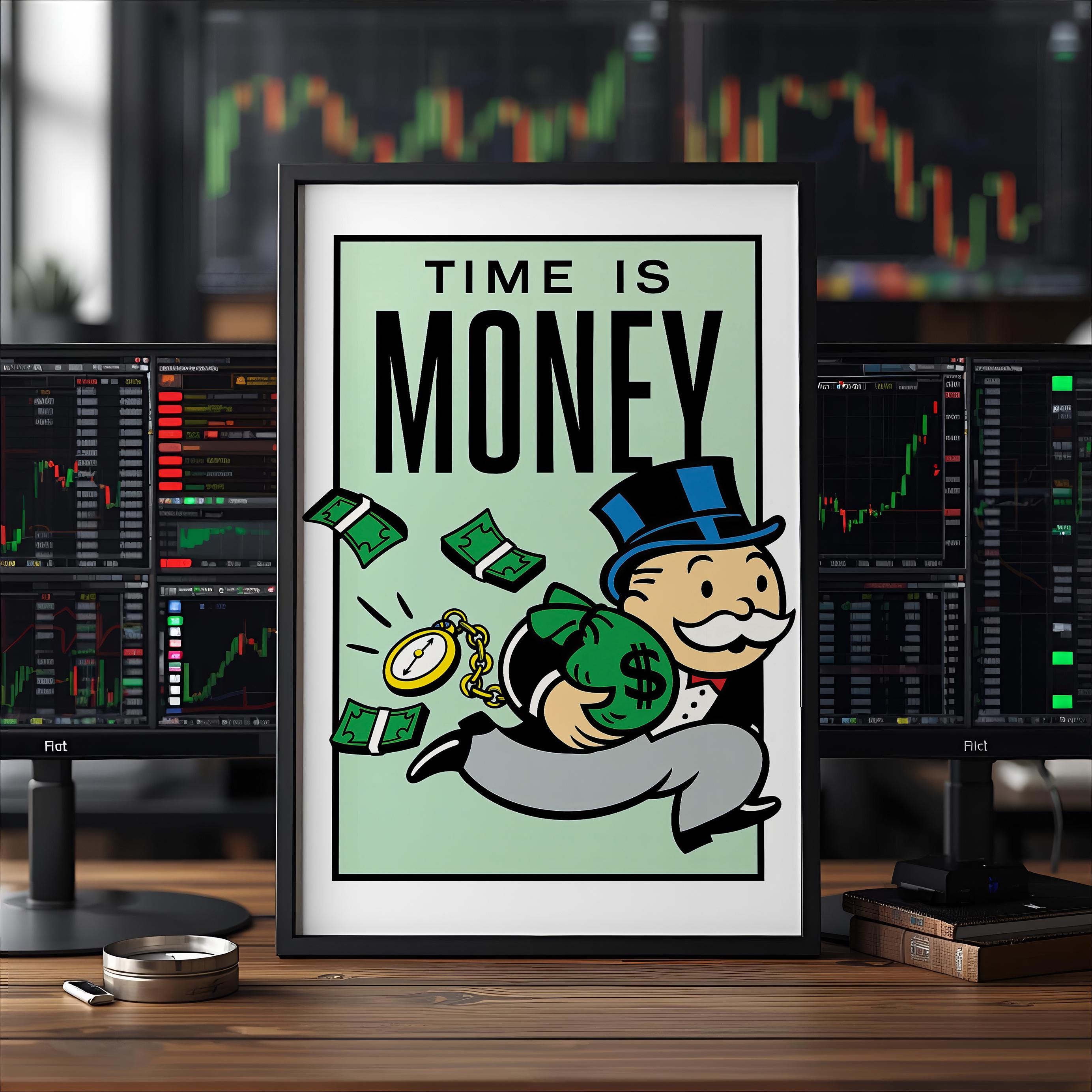 Time Is Money Monopoly Posteri | Motivasyonel Duvar Sanatı | Girişimci Ofis Dekoru | Rulo Kanvas Baskı