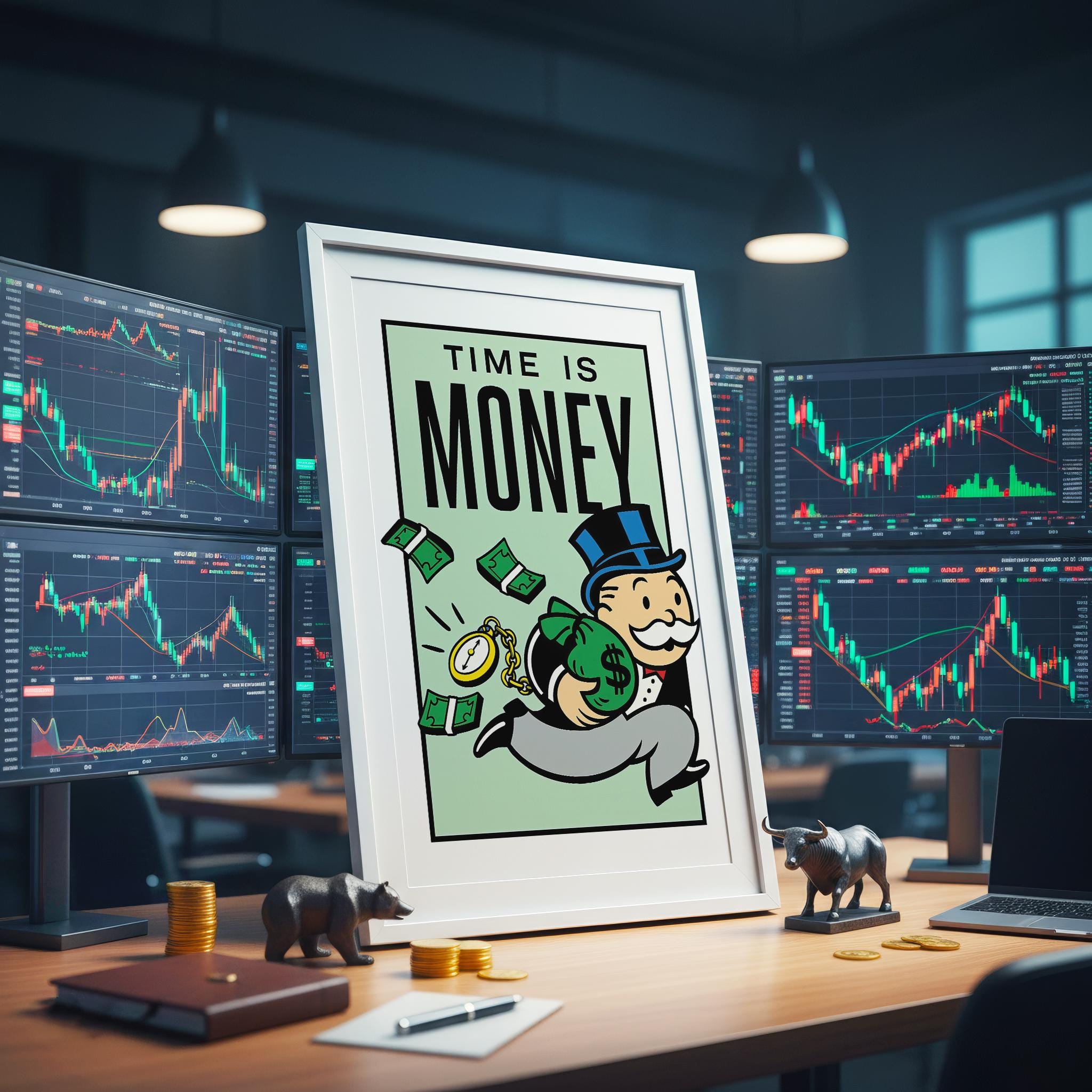 Time Is Money Monopoly Posteri | Motivasyonel Duvar Sanatı | Girişimci Ofis Dekoru | Rulo Kanvas Baskı