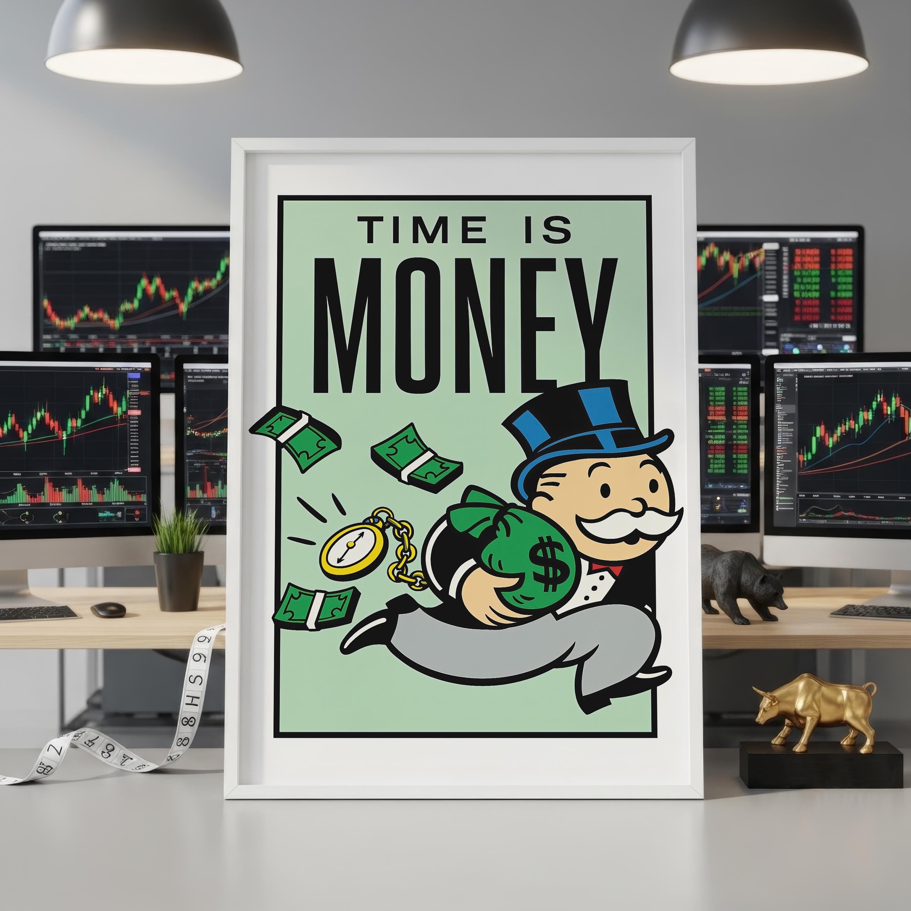 Time Is Money Monopoly Posteri | Motivasyonel Duvar Sanatı | Girişimci Ofis Dekoru | Rulo Kanvas Baskı