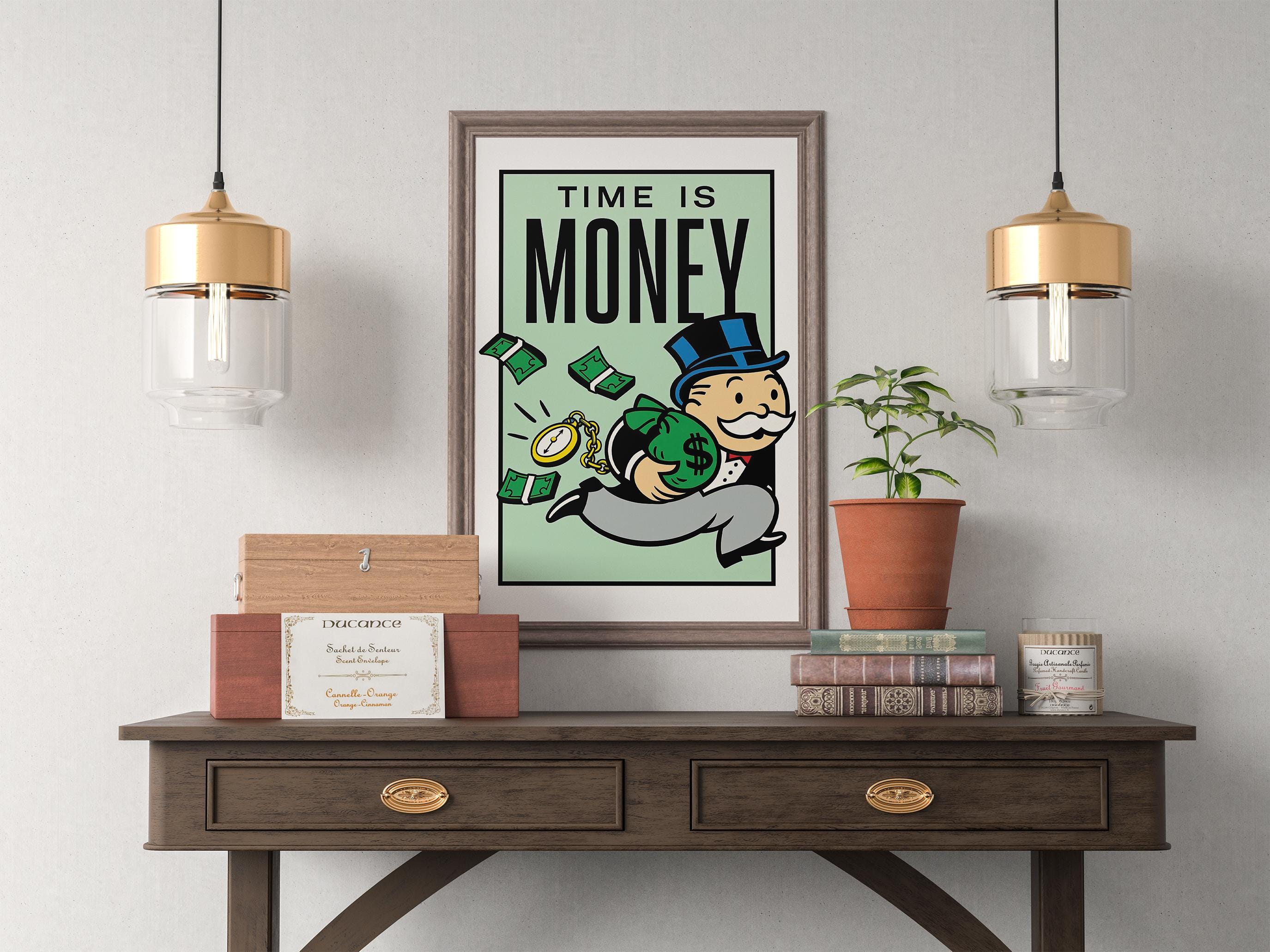 Time Is Money Monopoly Posteri | Motivasyonel Duvar Sanatı | Girişimci Ofis Dekoru | Rulo Kanvas Baskı