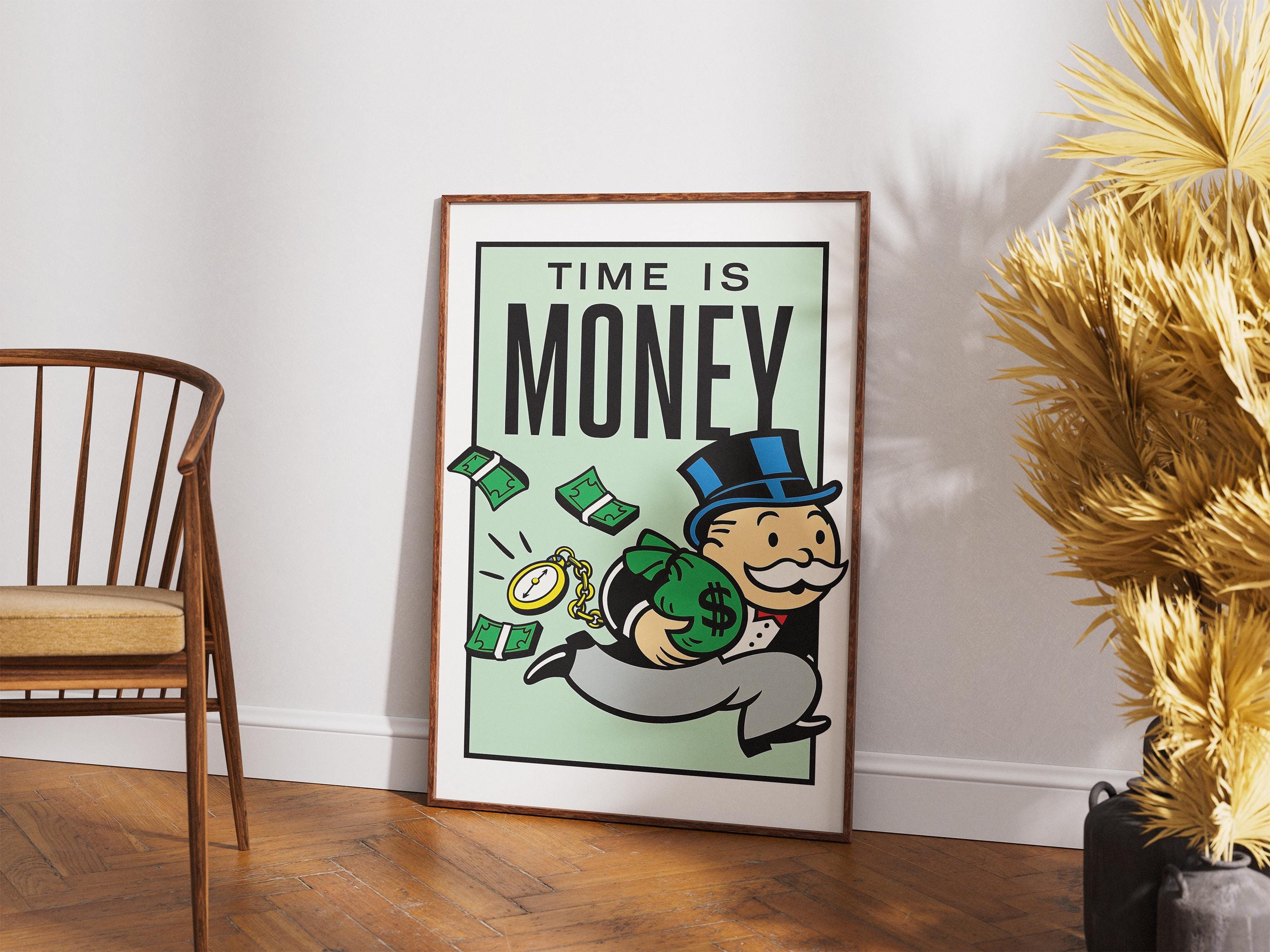 Time Is Money Monopoly Posteri | Motivasyonel Duvar Sanatı | Girişimci Ofis Dekoru | Rulo Kanvas Baskı