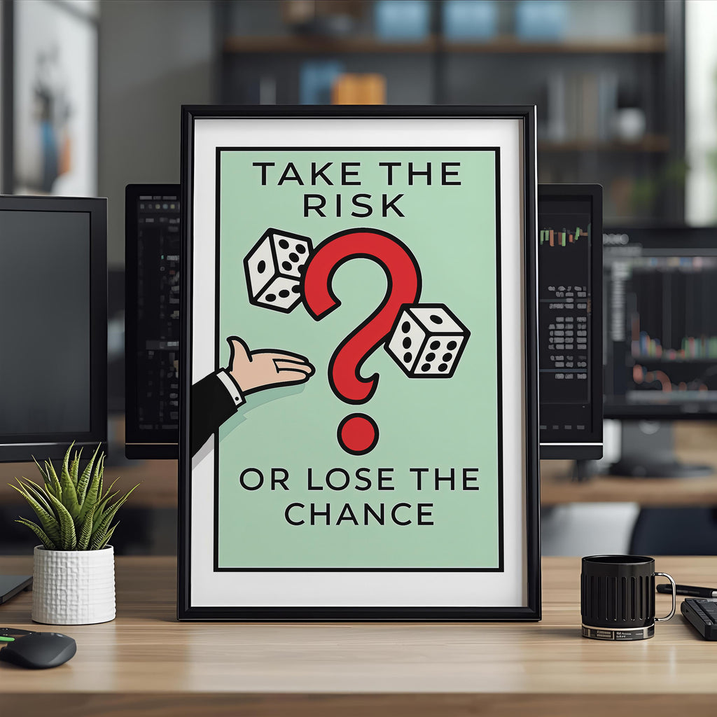 Monopoly İlhamlı Borsa Posteri | Risk Al Duvar Sanatı | Yatırımcı Ofis Dekoru