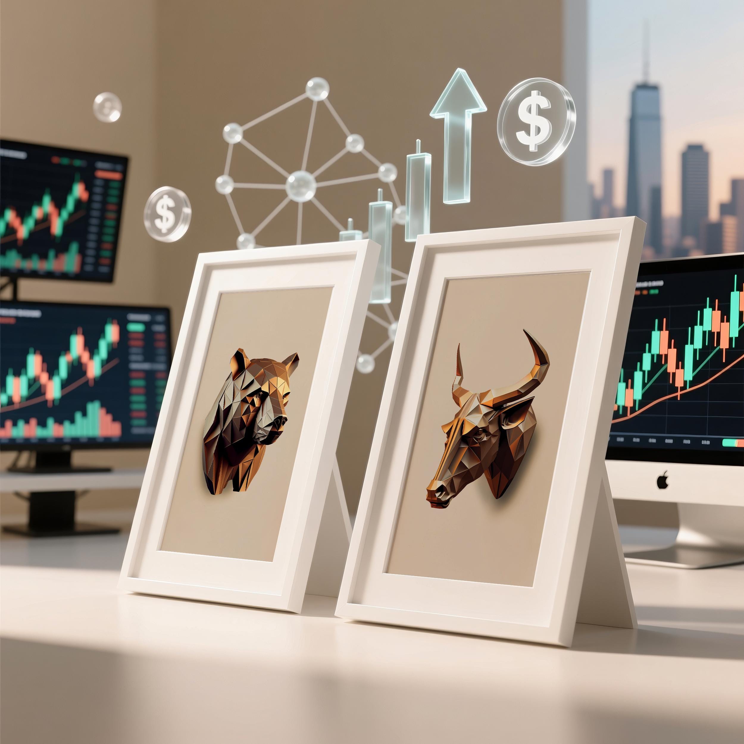 Bull ve Bear Poster Seti, Geometrik Borsa Duvar Sanatı, Ofis İçin Hisse Senedi Dekor, Modern Yatırımcı Hediyesi, Forex Kripto Sanat Baskısı