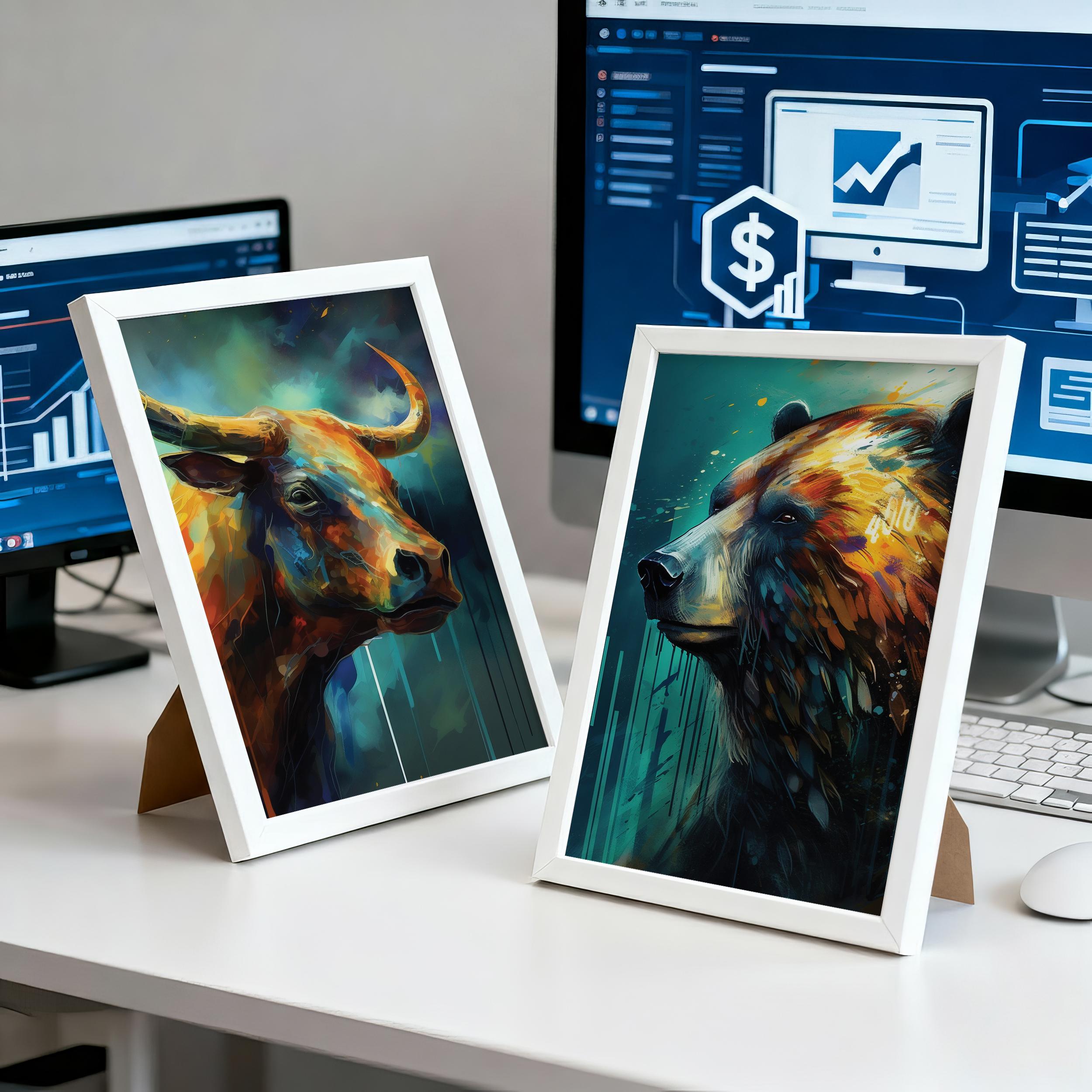 Boğa ve Ayı Sanat Baskı Seti | Borsa Duvar Sanatı | Trader Hediyesi | Finans Ofis Posteri