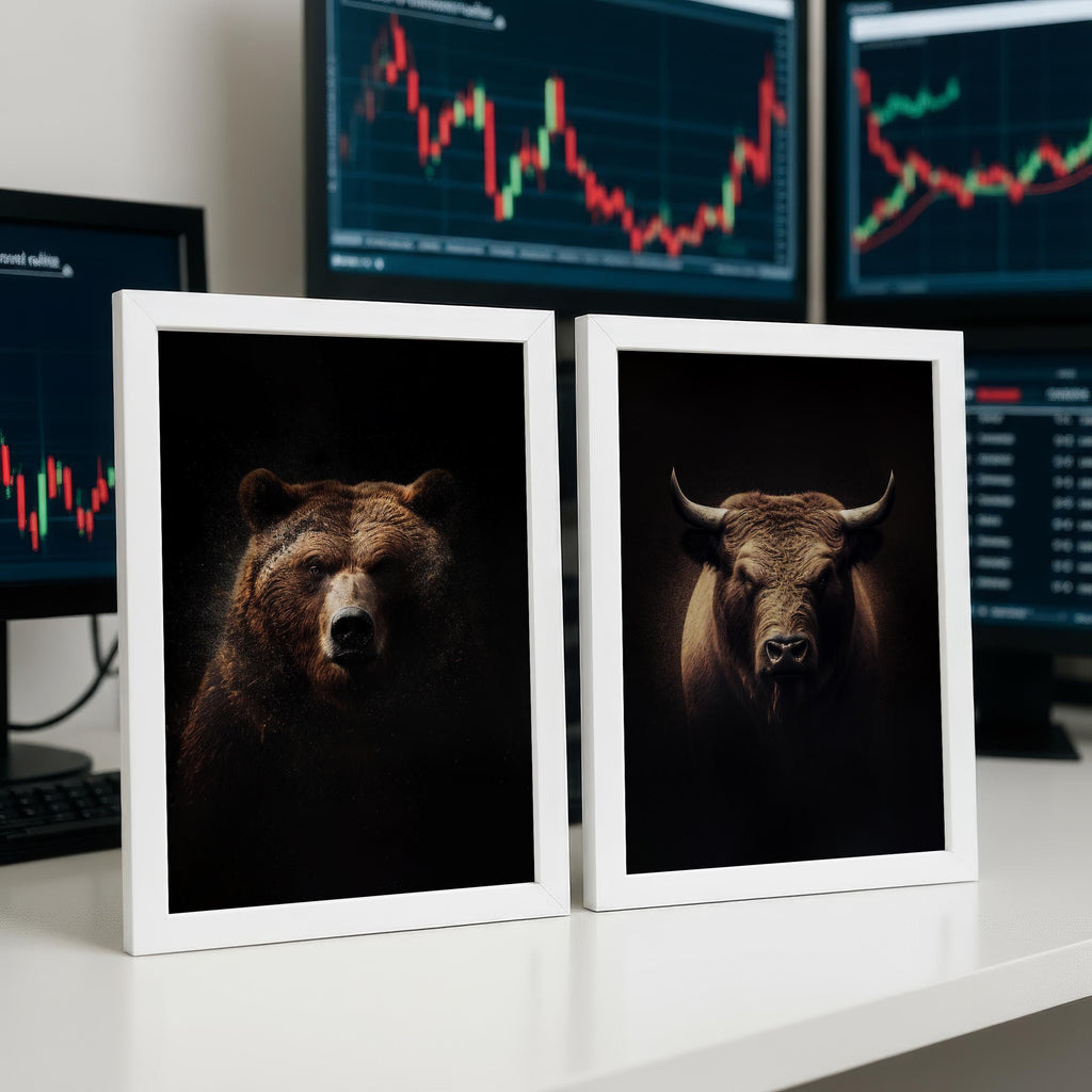 Boğa ve Ayı Sanat Baskı Seti | Borsa Duvar Sanatı | Trader Hediyesi | Finans Ofis Dekorasyonu