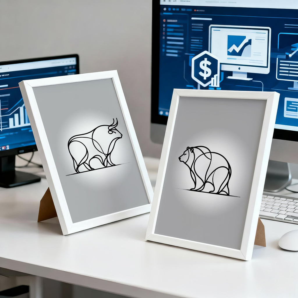 Boğa ve Ayı Çizgi Sanatı Poster Seti – Modern Trader Ofis Dekorasyonu