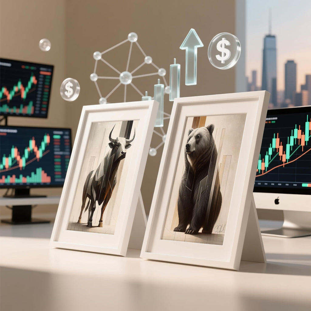 Geometrik Boğa ve Ayı Poster Seti – Modern Finans Sanatı