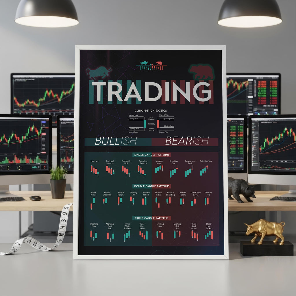Mum Formasyonları Posteri SİYAH | Borsa ve Forex Teknik Analiz Duvar Tablosu