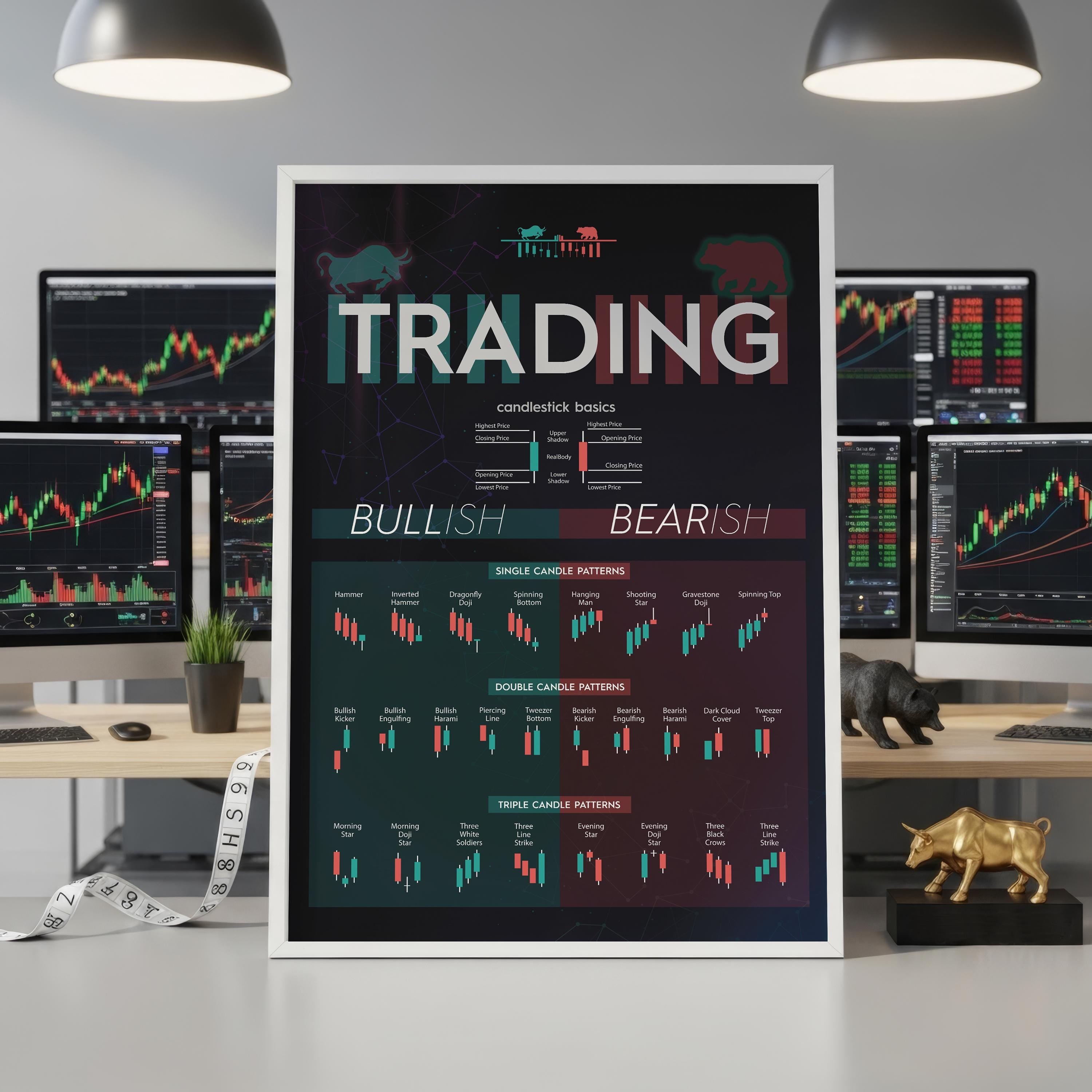Mum Formasyonları Posteri SİYAH | Borsa ve Forex Teknik Analiz Duvar Tablosu