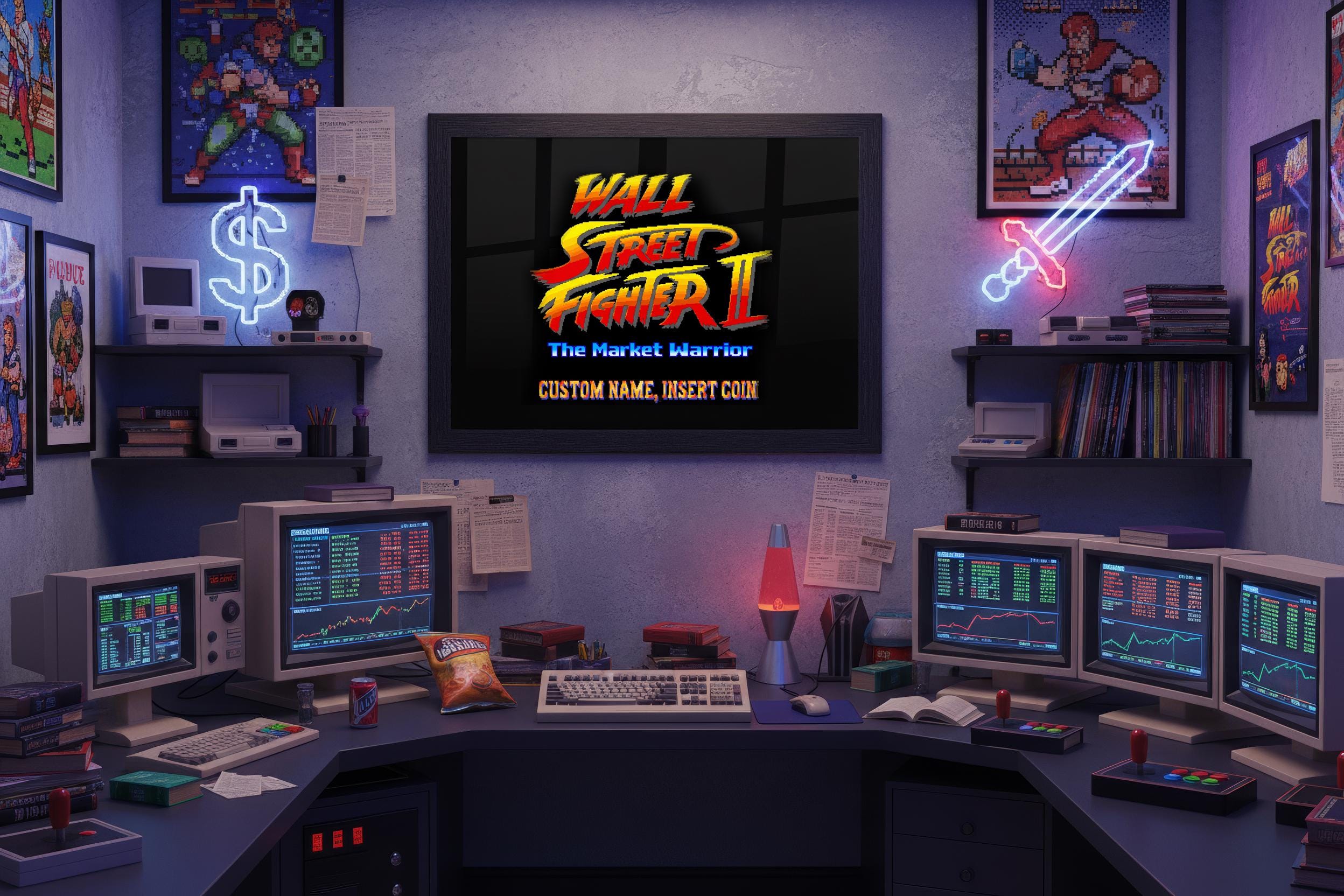 Market Warrior — Özel İsimli Retro Arcade Trader Posteri | Piksel Sanatı Duvar Tablosu | Borsa & Gaming Hediyesi | Wall Street Fighter