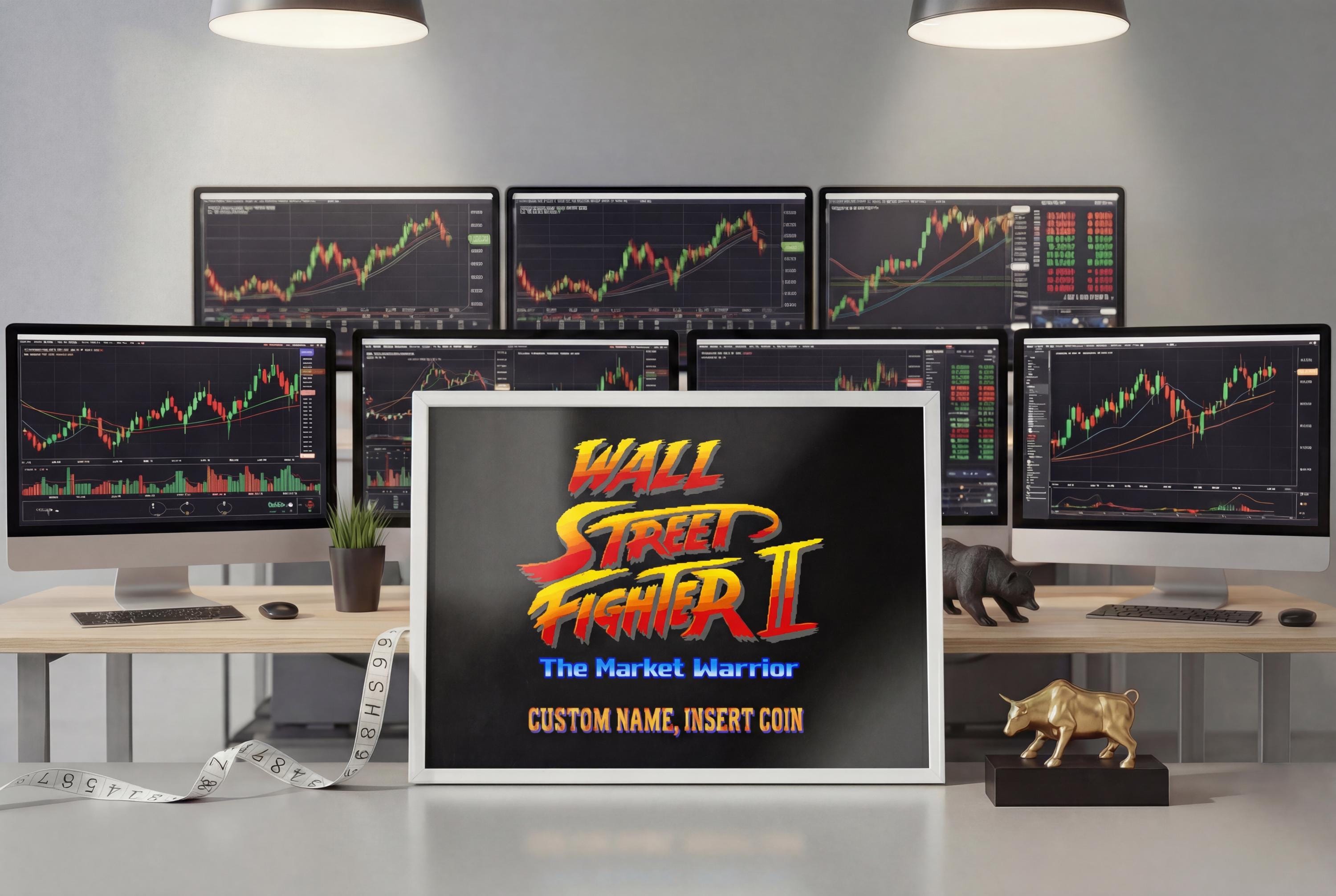 Market Warrior — Özel İsimli Retro Arcade Trader Posteri | Piksel Sanatı Duvar Tablosu | Borsa & Gaming Hediyesi | Wall Street Fighter