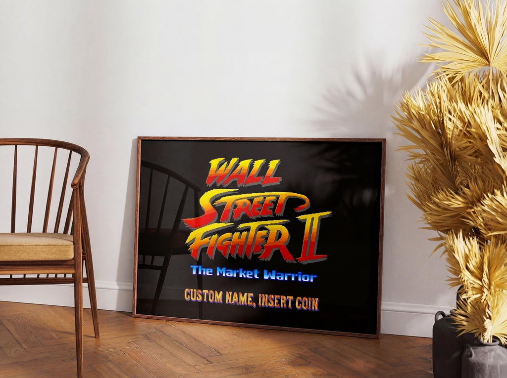 Market Warrior — Özel İsimli Retro Arcade Trader Posteri | Piksel Sanatı Duvar Tablosu | Borsa & Gaming Hediyesi | Wall Street Fighter