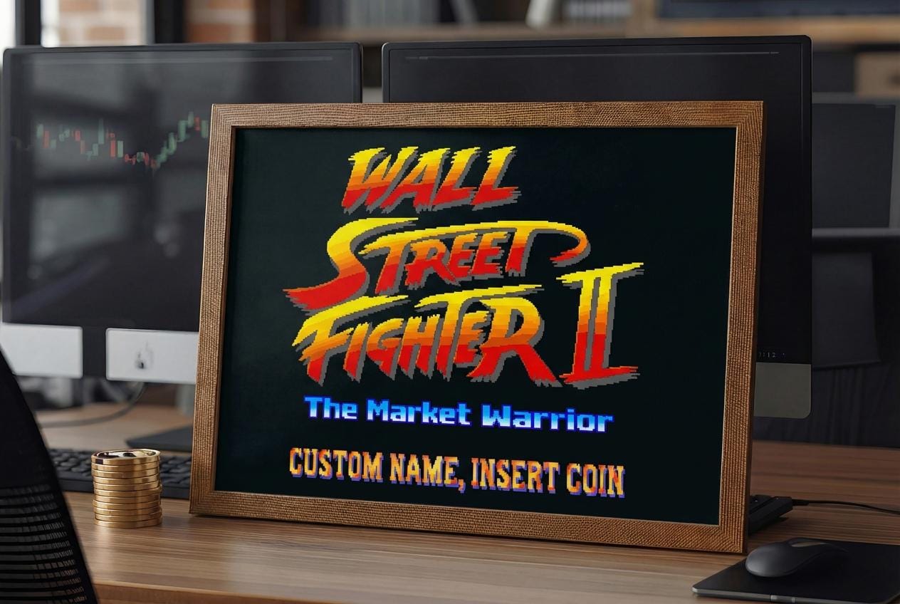 Market Warrior — Özel İsimli Retro Arcade Trader Posteri | Piksel Sanatı Duvar Tablosu | Borsa & Gaming Hediyesi | Wall Street Fighter