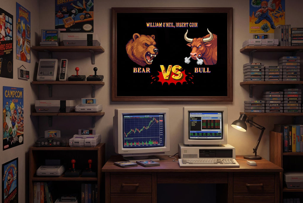 Kişiselleştirilmiş Bear vs Bull Retro Arcade Posteri | Özel İsimli Borsa Duvar Tablosu | Trader & Oyuncu Hediyesi | 3 Boyut Seçeneği