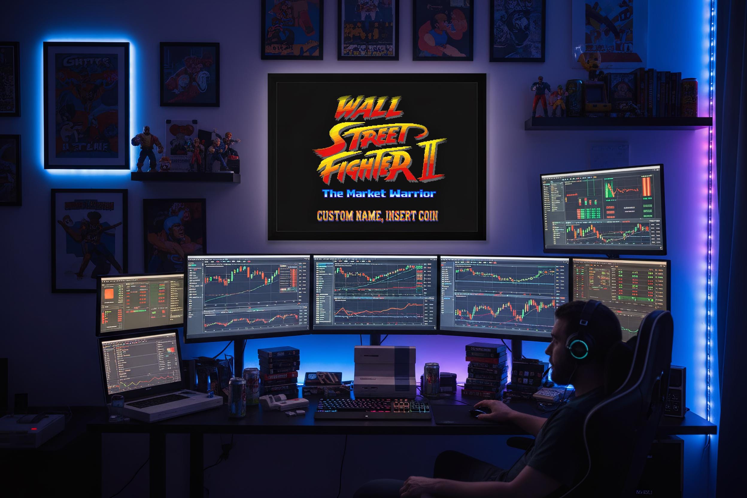 Market Warrior — Özel İsimli Retro Arcade Trader Posteri | Piksel Sanatı Duvar Tablosu | Borsa & Gaming Hediyesi | Wall Street Fighter