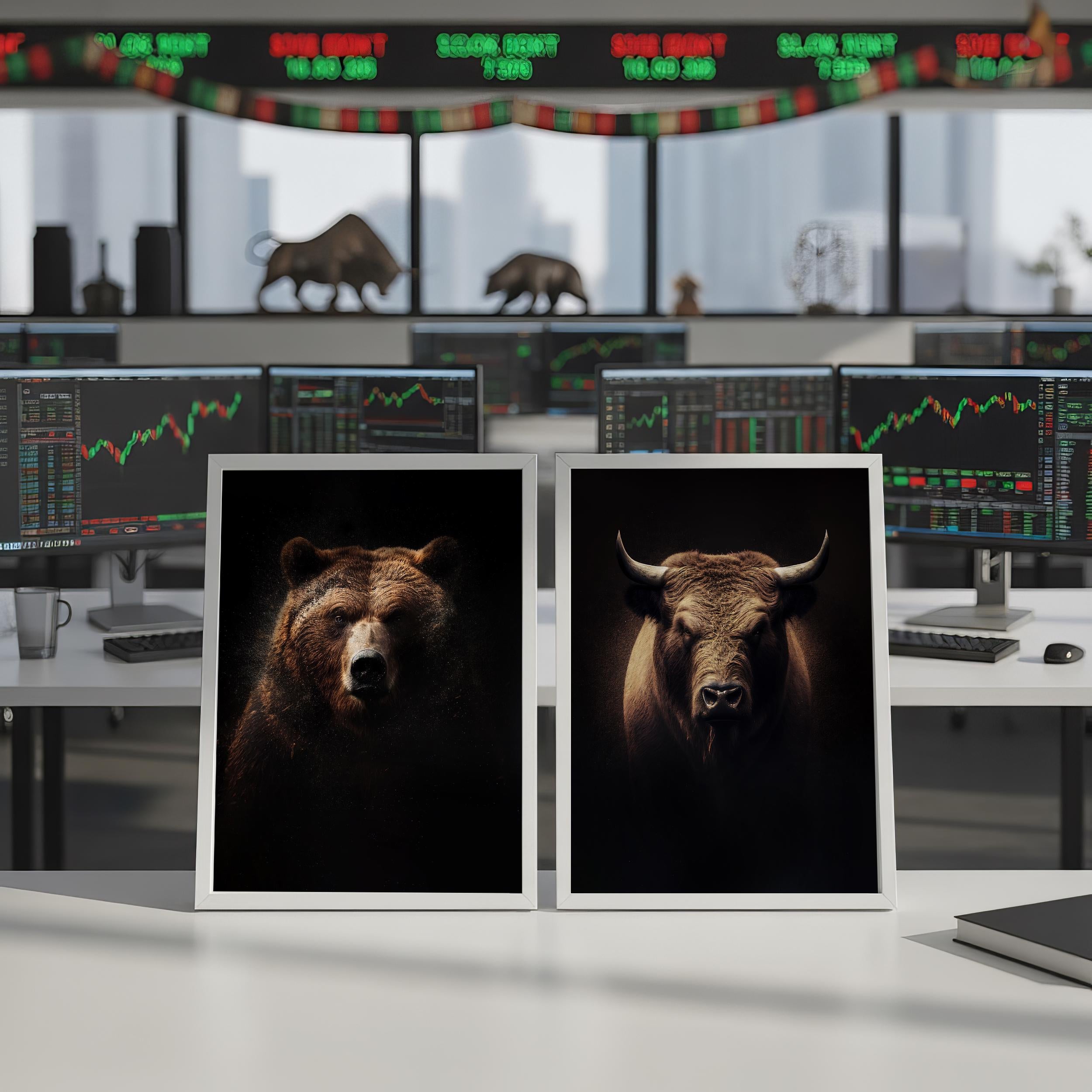 Boğa ve Ayı Sanat Baskı Seti | Borsa Duvar Sanatı | Trader Hediyesi | Finans Ofis Dekorasyonu