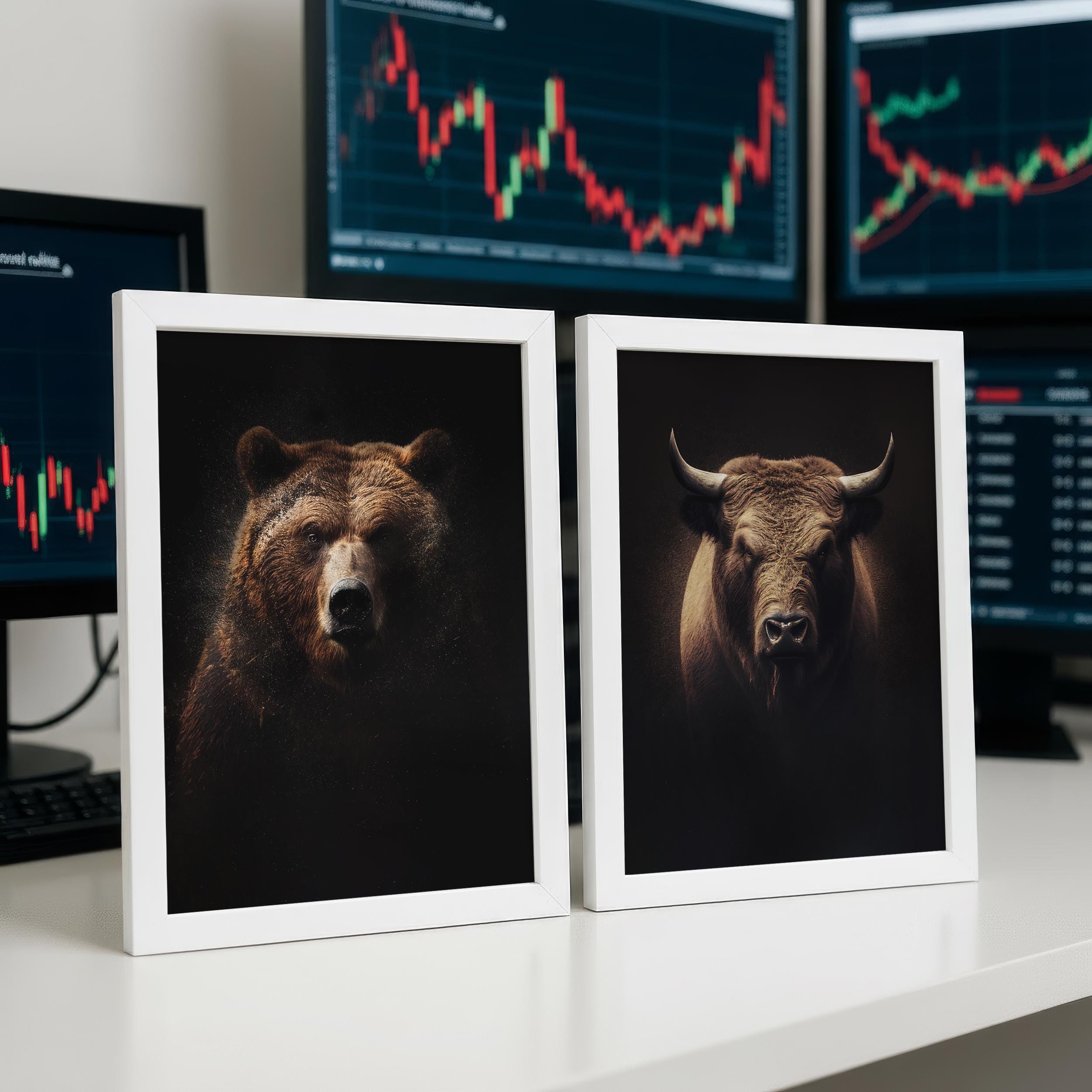 Boğa ve Ayı Sanat Baskı Seti | Borsa Duvar Sanatı | Trader Hediyesi | Finans Ofis Dekorasyonu