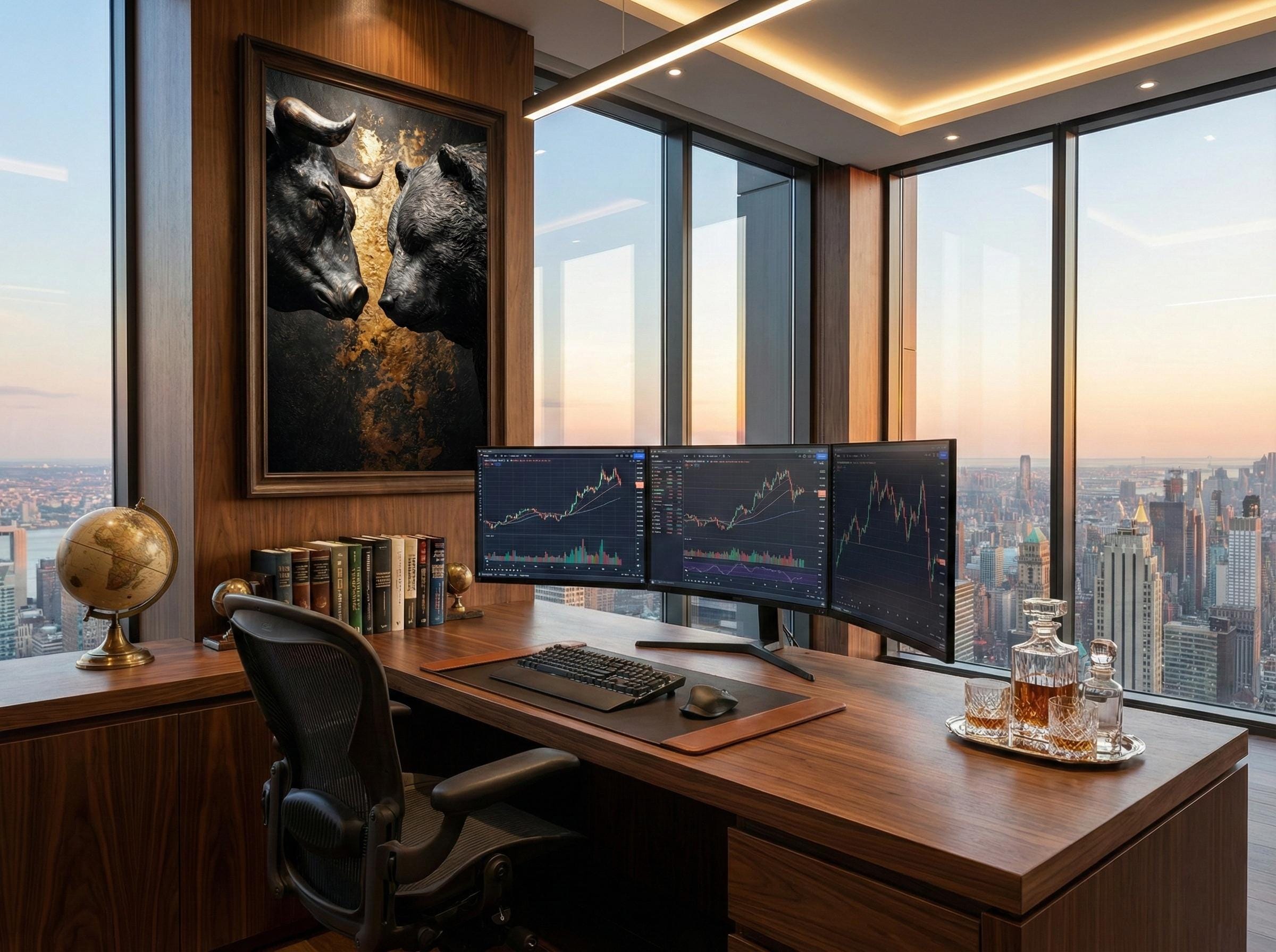 Boğa vs Ayı Borsa Sanat Baskısı — Finans Dünyasının İkonik Savaşı | Borsa Tablosu | Yatırımcı Hediyesi