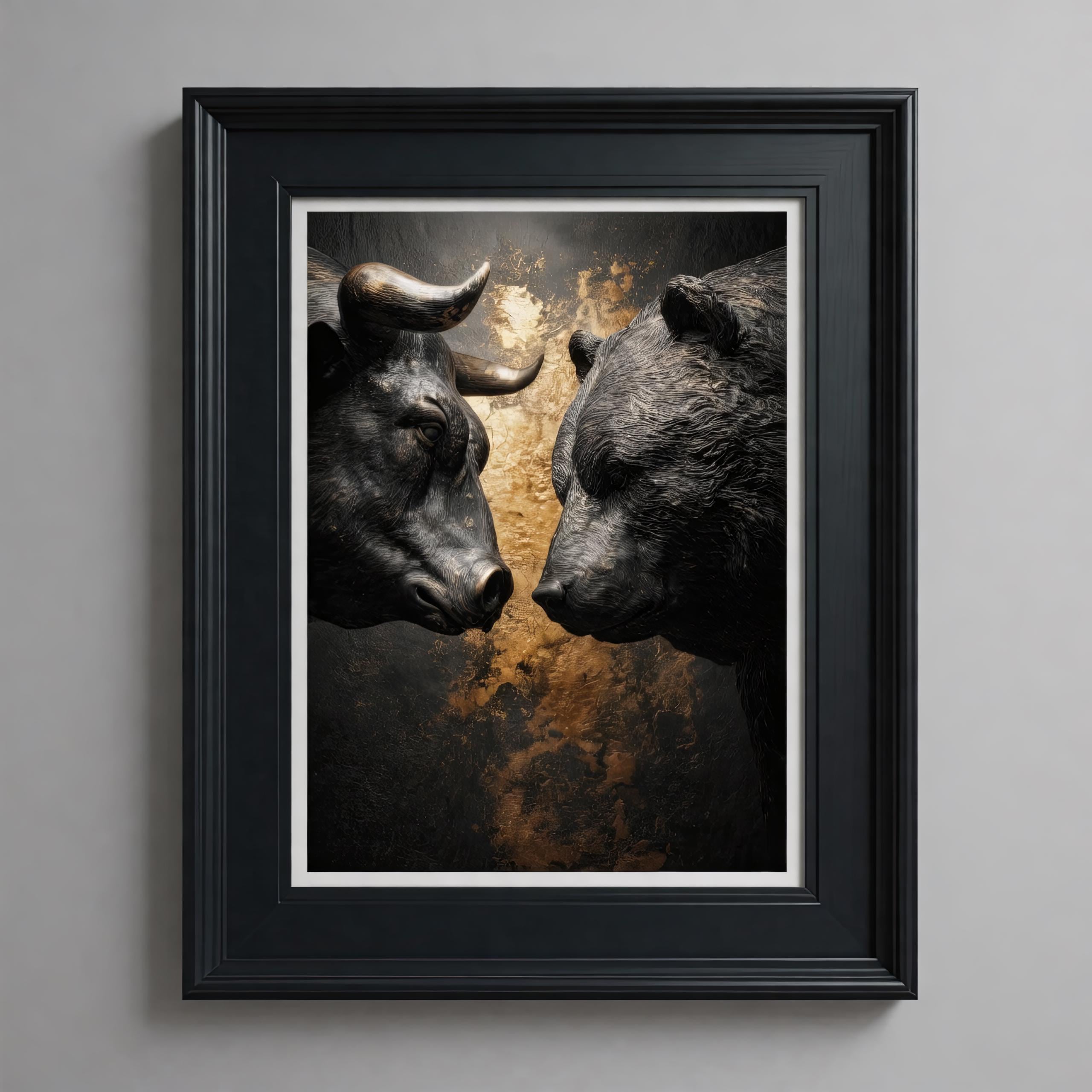 Boğa vs Ayı Borsa Sanat Baskısı — Finans Dünyasının İkonik Savaşı | Borsa Tablosu | Yatırımcı Hediyesi