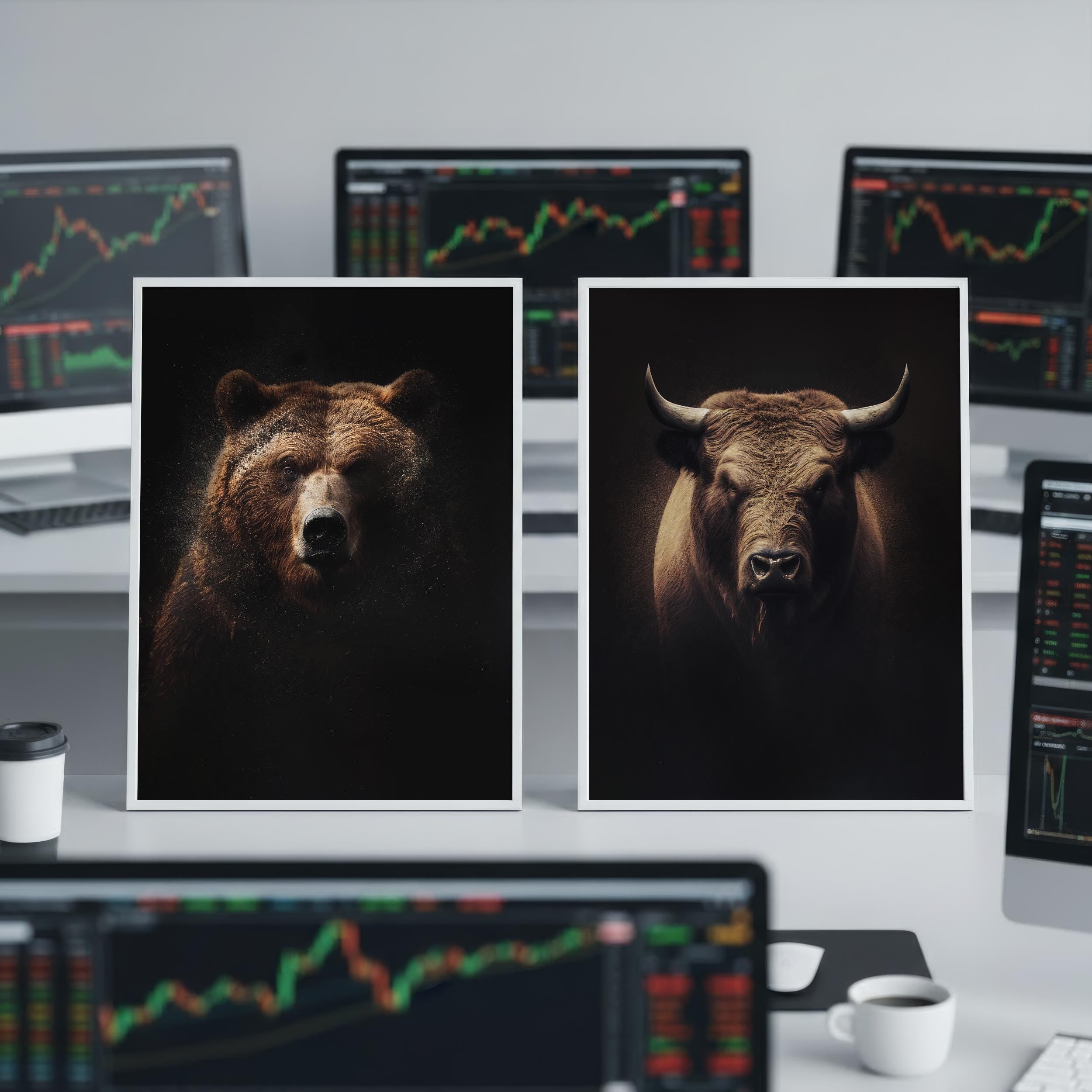 Boğa ve Ayı Sanat Baskı Seti | Borsa Duvar Sanatı | Trader Hediyesi | Finans Ofis Dekorasyonu