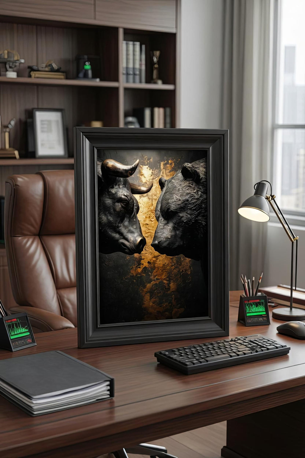 Boğa vs Ayı Borsa Sanat Baskısı — Finans Dünyasının İkonik Savaşı | Borsa Tablosu | Yatırımcı Hediyesi